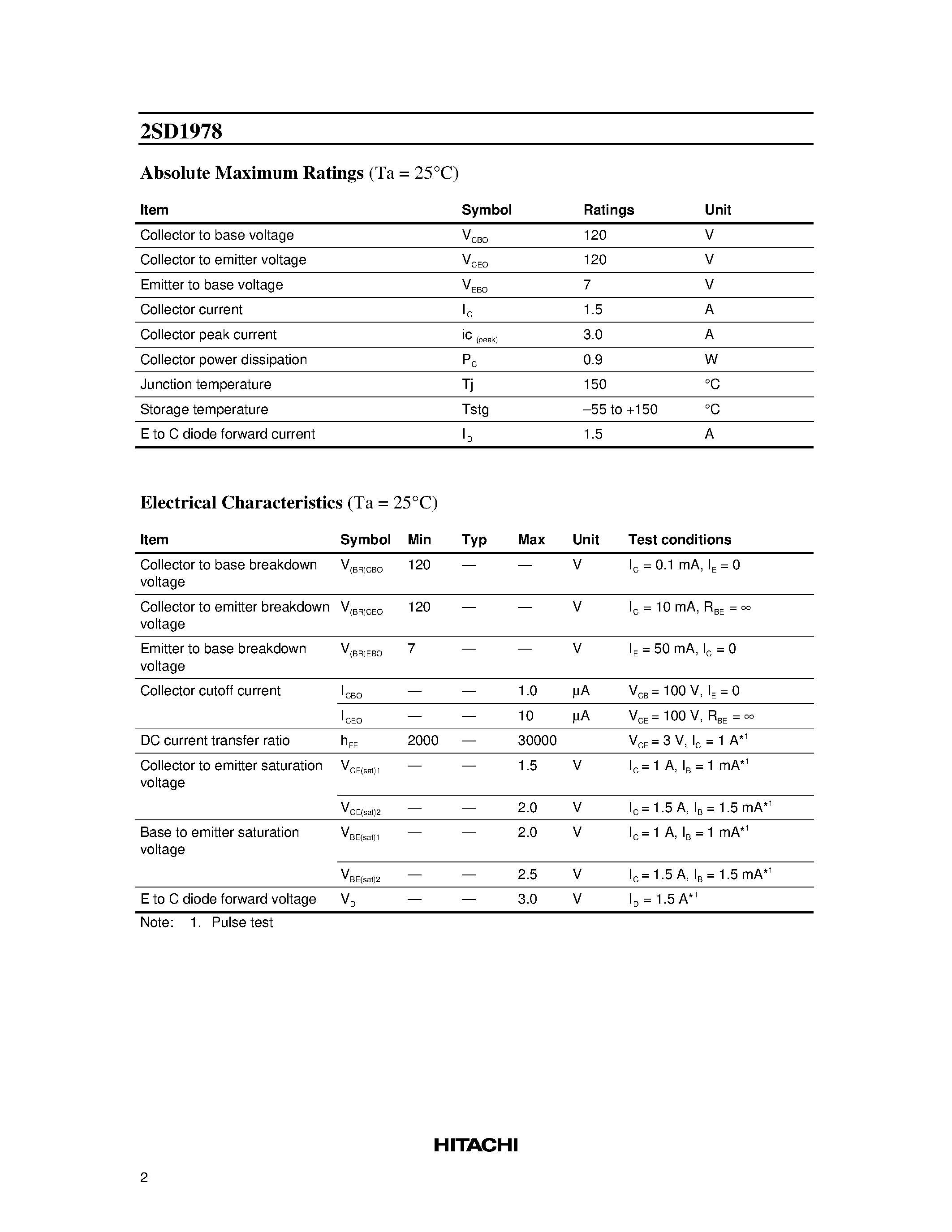 Datasheet 2SD1978 page 2 Datasheet 2SD1978 - Silicon NPN Epitaxial/ Darlington page 2