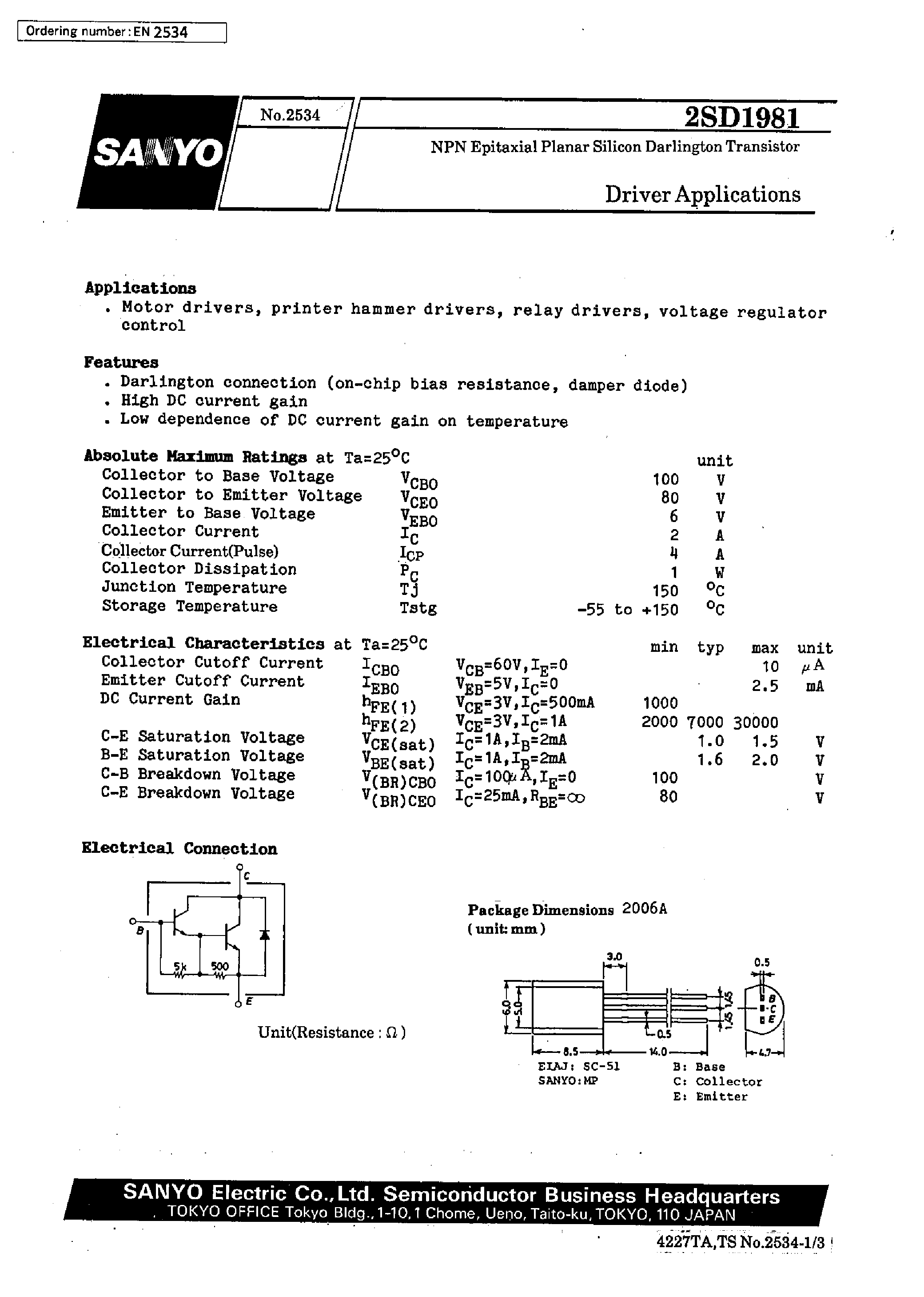 Datasheet 2SD1981 - Driver Applications page 1