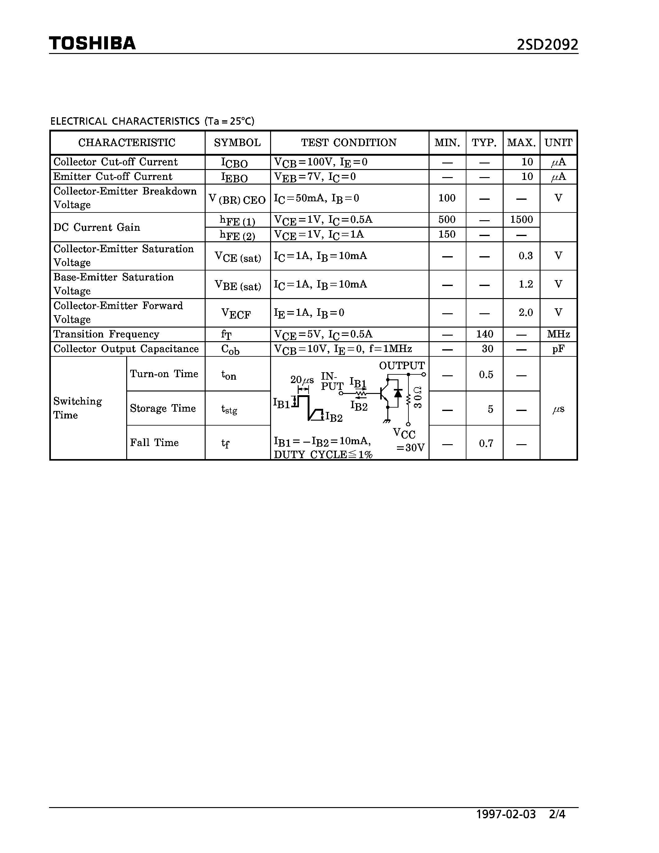 Даташит 2SD2092 - NPN EPITAXIAL TYPE (SWITCHING/ LAMP/ SOLENOID DRIVE APPLICATIONS) страница 2