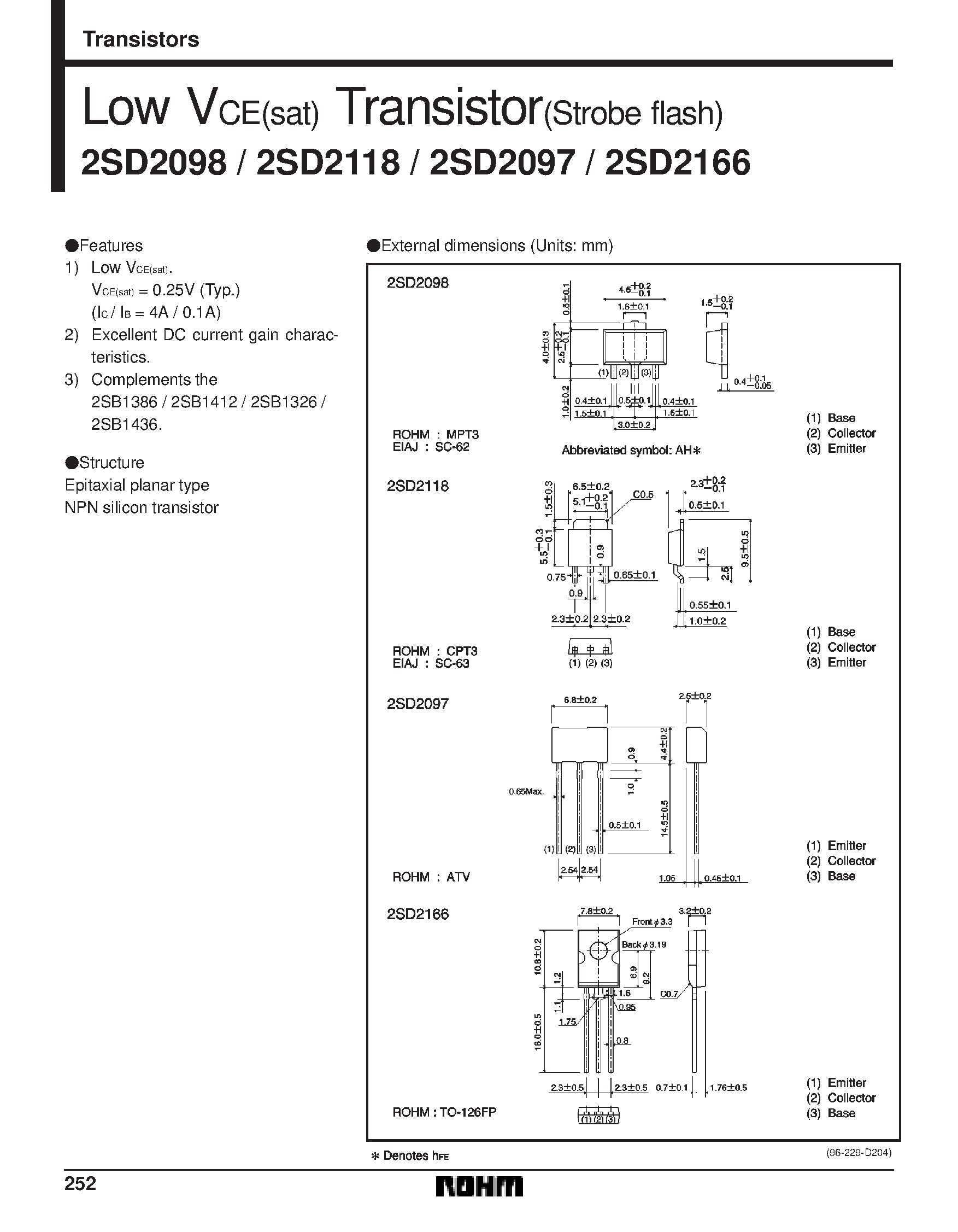 Даташит 2SD2118 - Low VCE(sat) Transistor(Strobe flash) страница 1