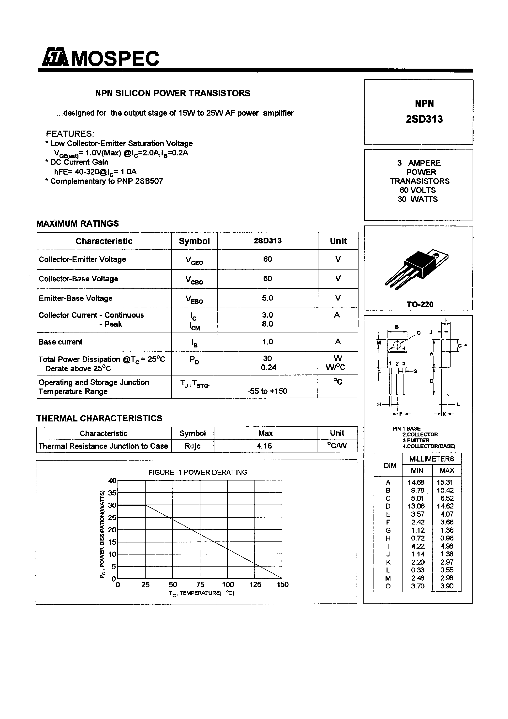 Даташит 2SD313 - POWER TRANSISTORS(3A/60V/30W) страница 1