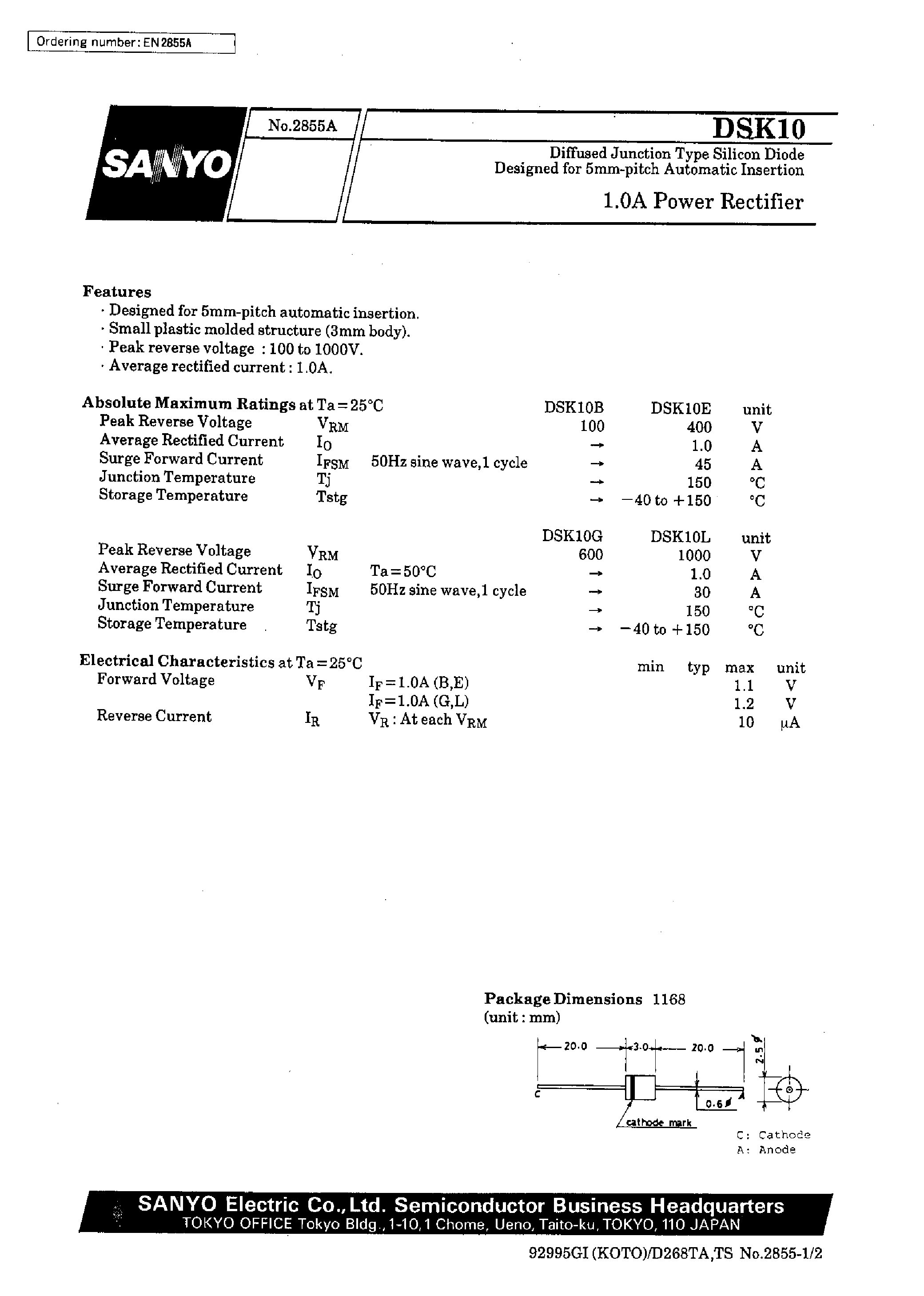 Datasheet DSK10L page 1 Datasheet DSK10L - 1.0A Power Rectifier page 1