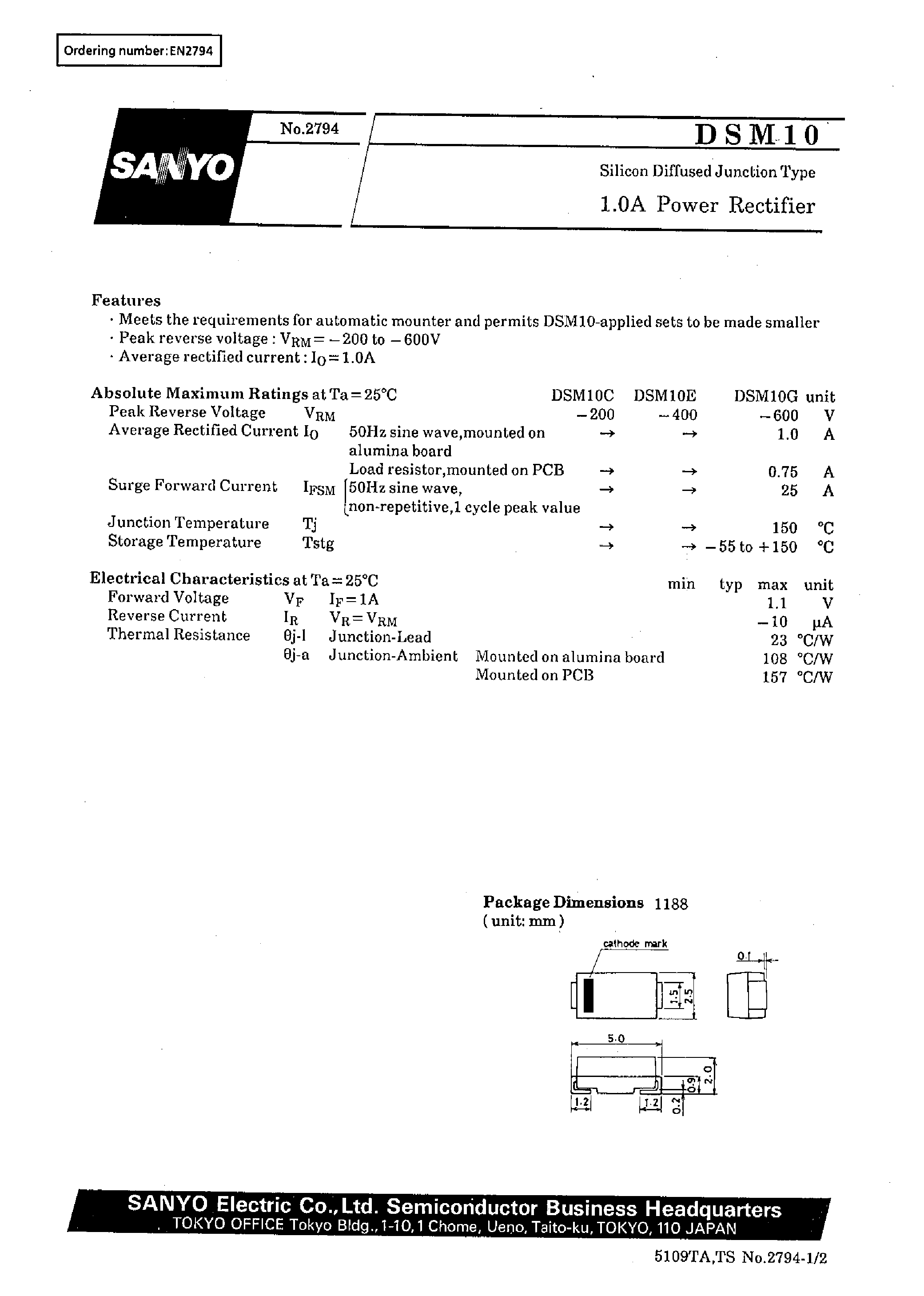 Datasheet DSM10C page 1 Datasheet DSM10C - 1.0A Power Rectifier page 1