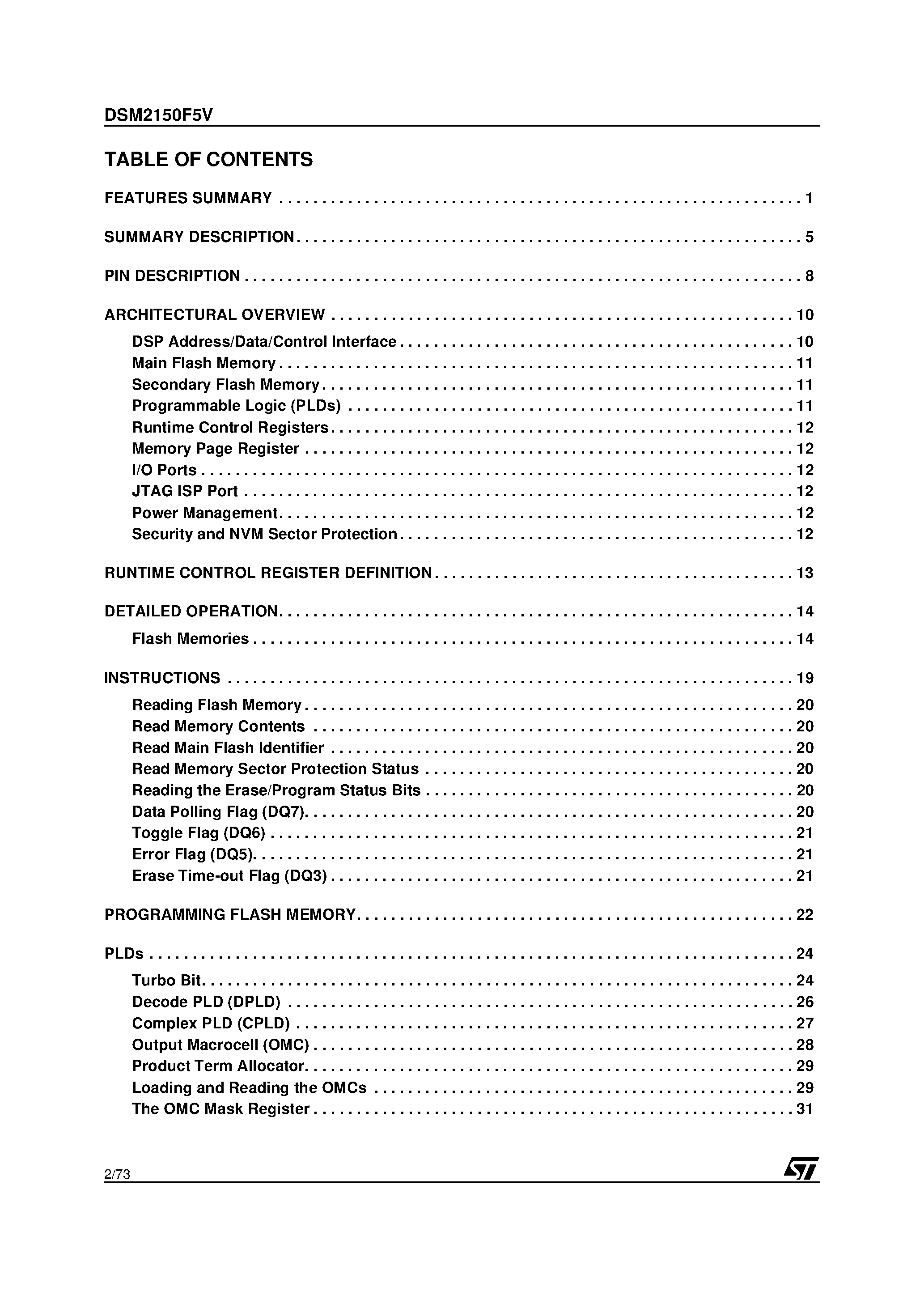 Datasheet DSM2150F5V page 2 Datasheet DSM2150F5V - DSM (Digital Signal Processor System Memory) for Analog Devices DSPs (3.3V Supply) page 2