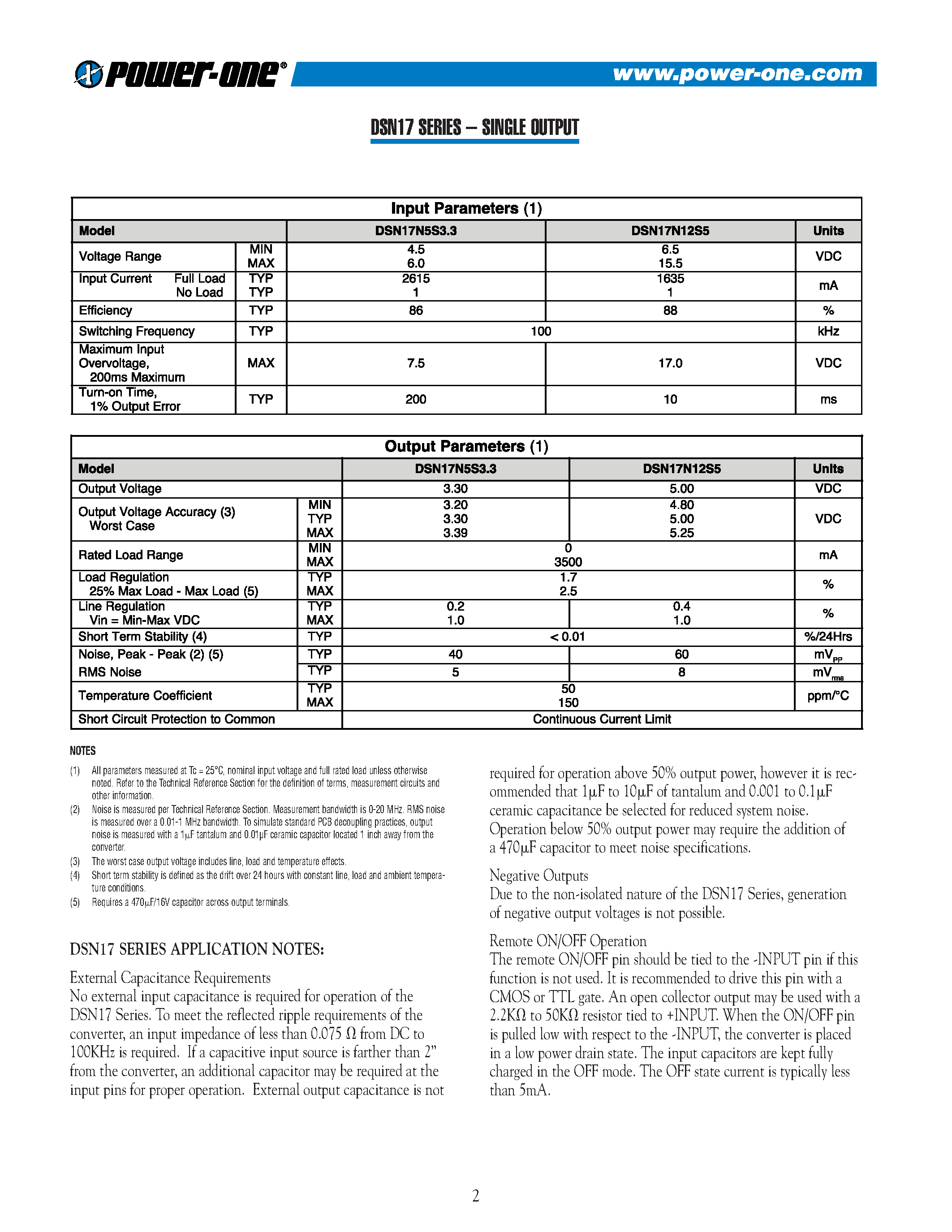 Datasheet DSN17N5S3.3 - SINGLE OUTPUT page 2