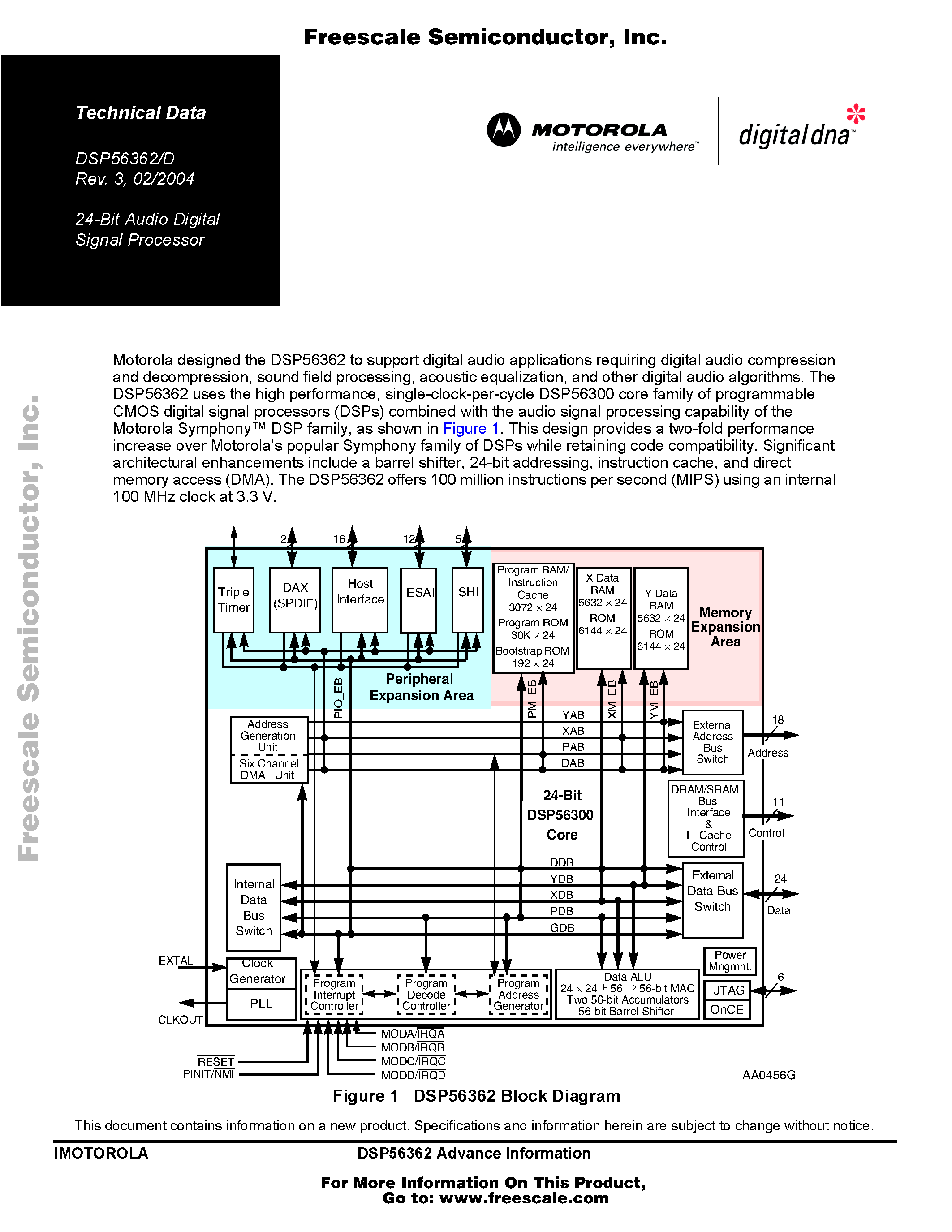 Datasheet DSP56300FM - high density CMOS device with 3.3 V inputs and outputs page 1