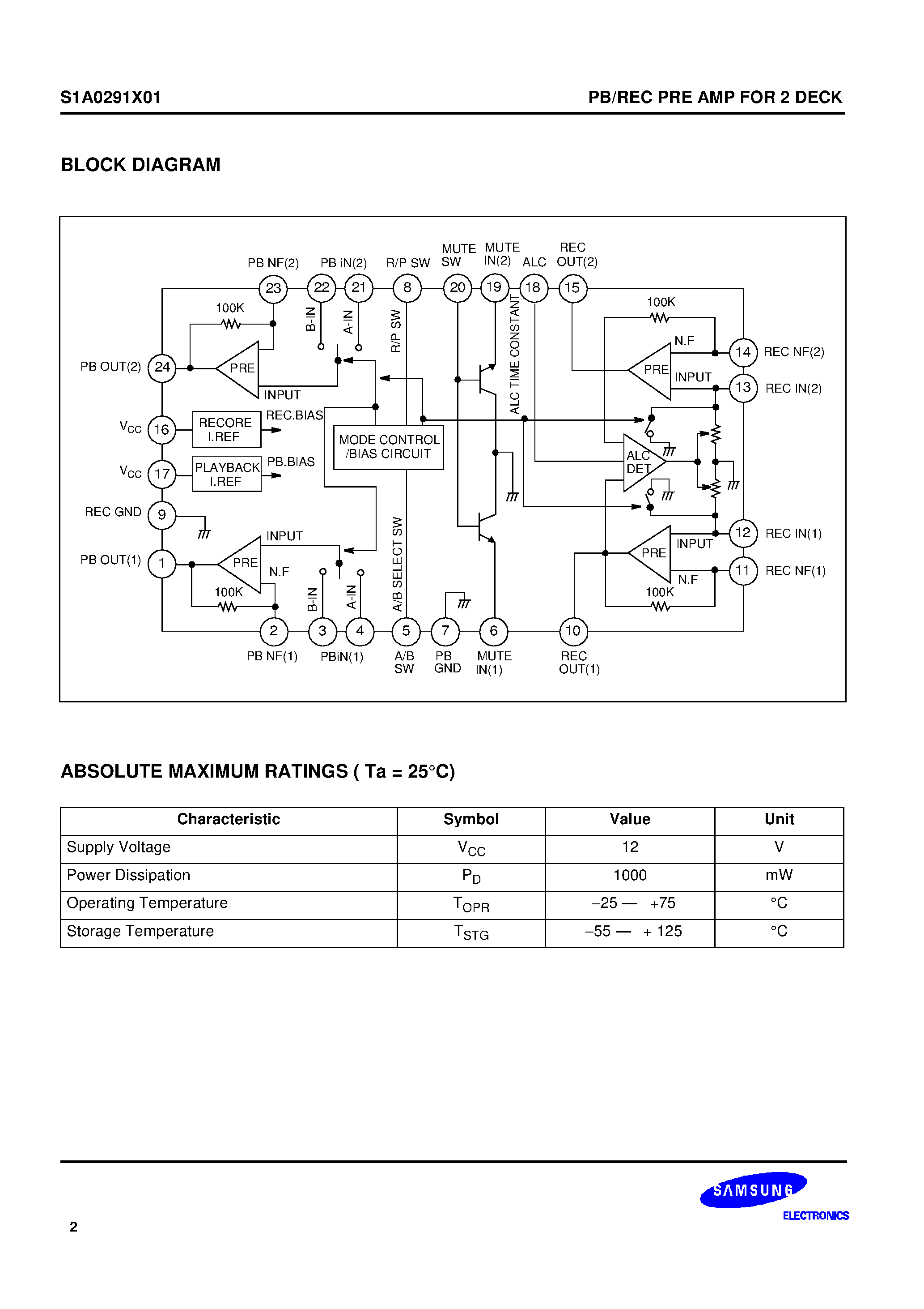 Даташит на микросхему DS_S1A0291X01 страница 2 Даташит DS_S1A0291X01 - PB/REC PRE AMP FOR 2 DECK страница 2