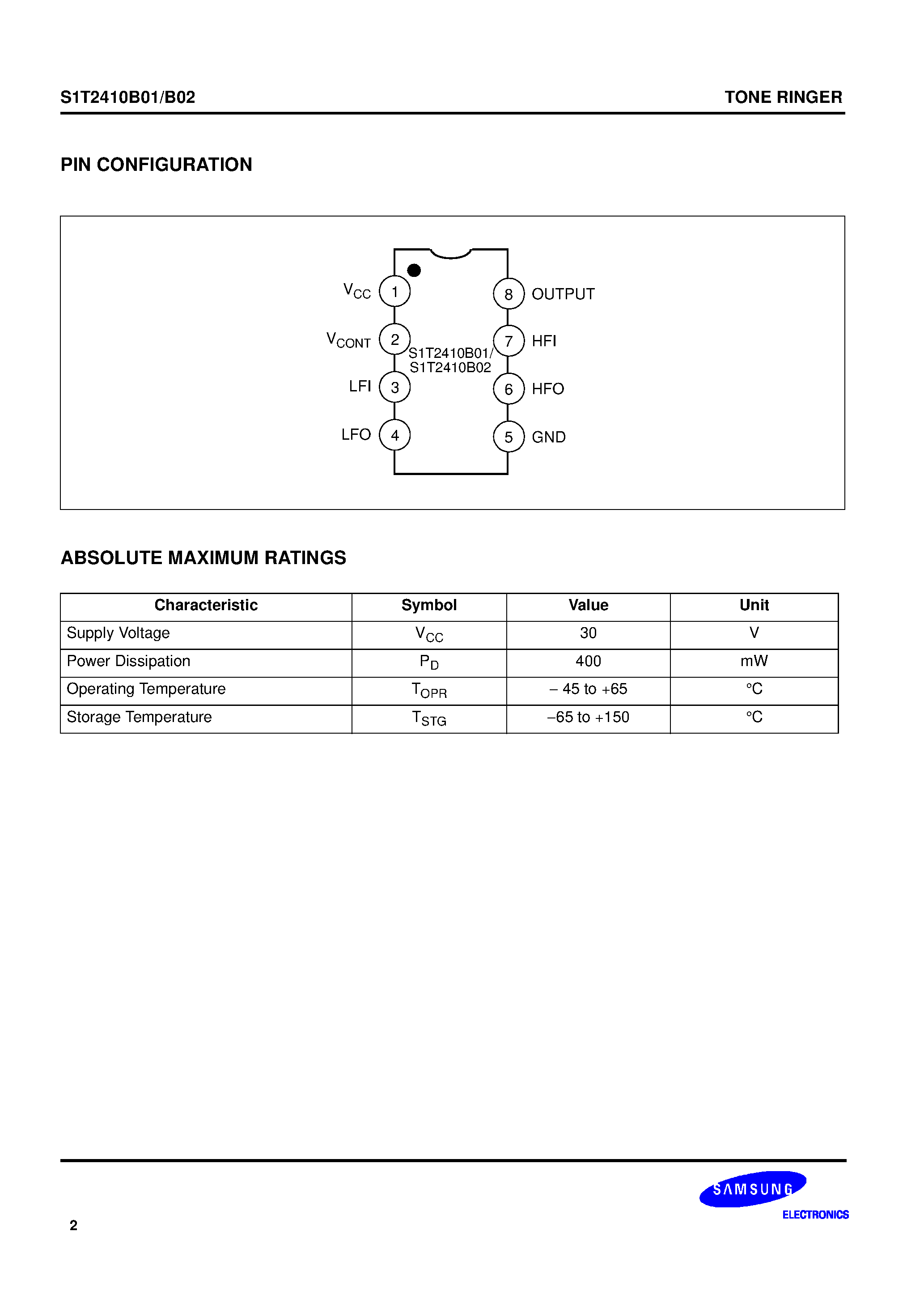 Datasheet DS_S1T2410B01 - bipolar integrated circuit designed as a telephone bell replacement page 2