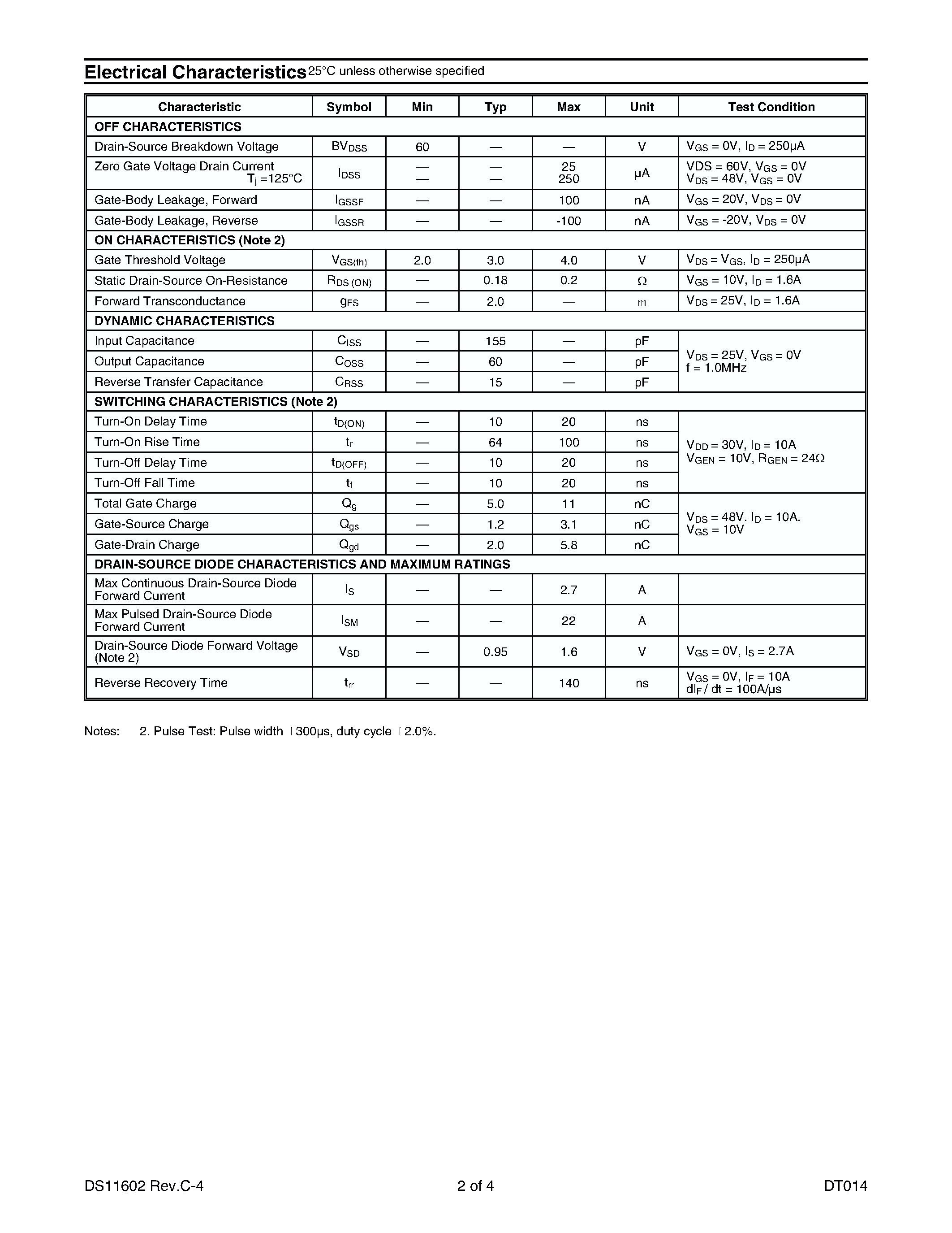 Datasheet DT014 - N-CHANNEL ENHANCEMENT MODE FIELD EFFECT TRANSISTOR page 2