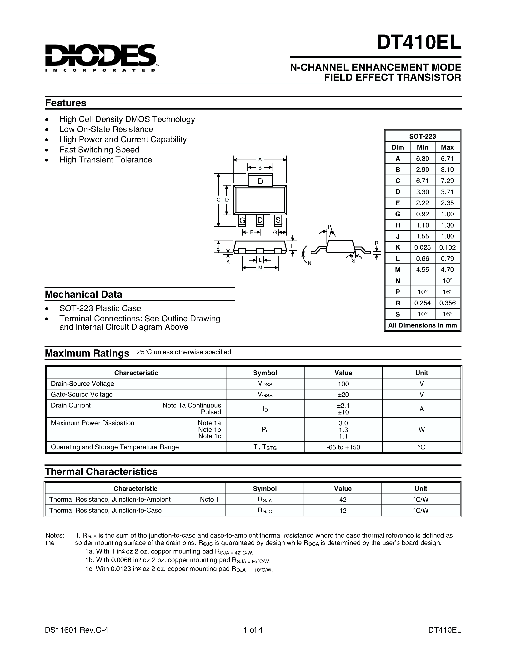 Datasheet DT410EL - N-CHANNEL ENHANCEMENT MODE FIELD EFFECT TRANSISTOR page 1