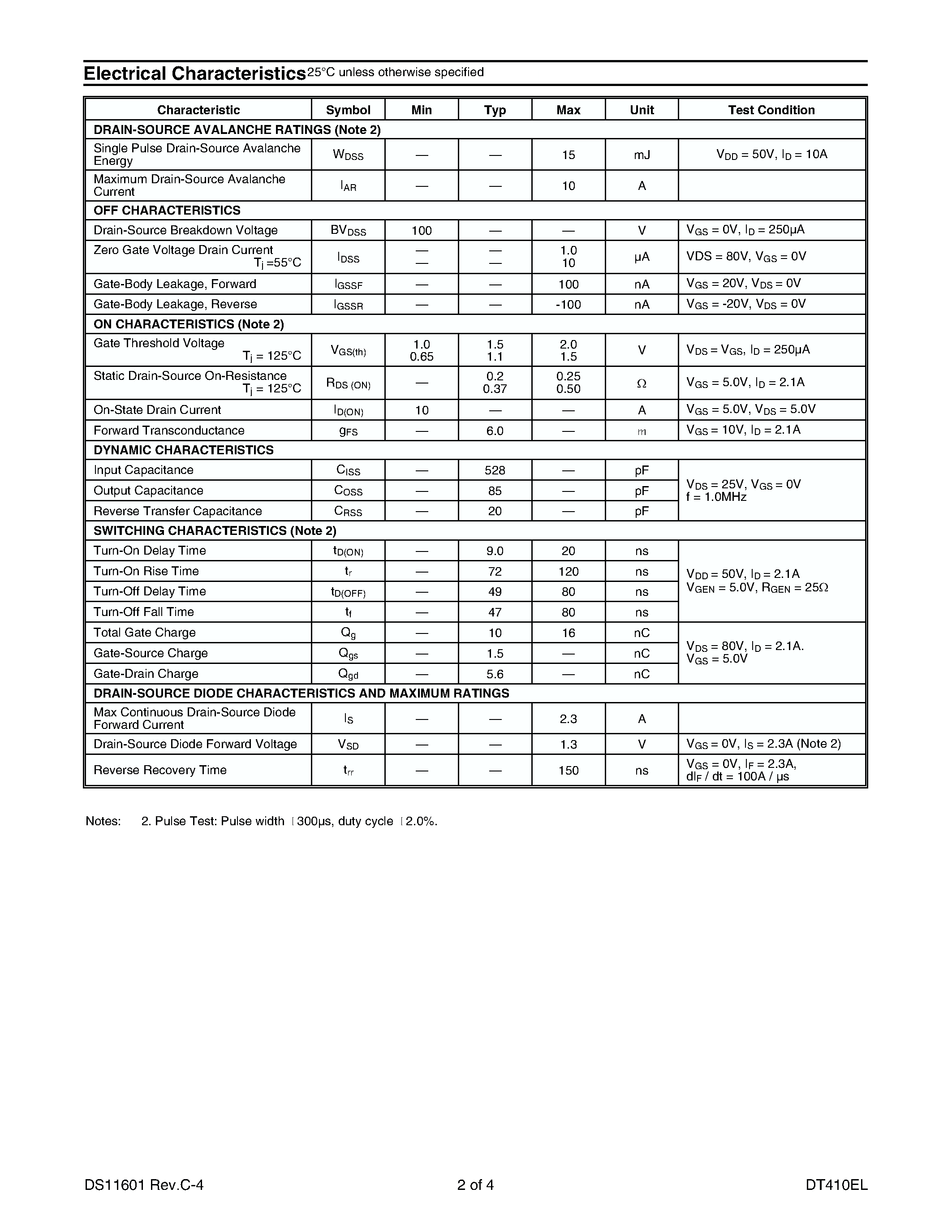 Datasheet DT410EL - N-CHANNEL ENHANCEMENT MODE FIELD EFFECT TRANSISTOR page 2