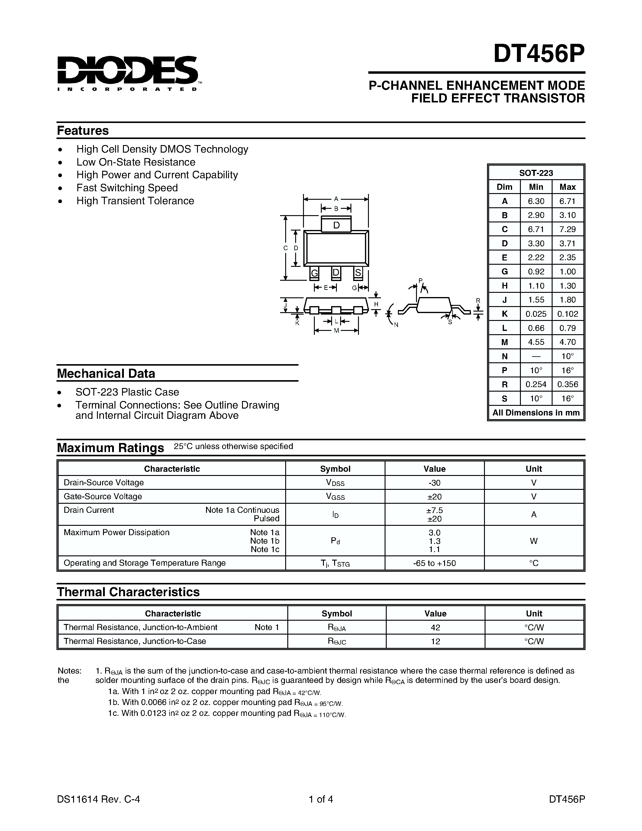 Datasheet DT456P page 1 Datasheet DT456P - P-CHANNEL ENHANCEMENT MODE FIELD EFFECT TRANSISTOR page 1