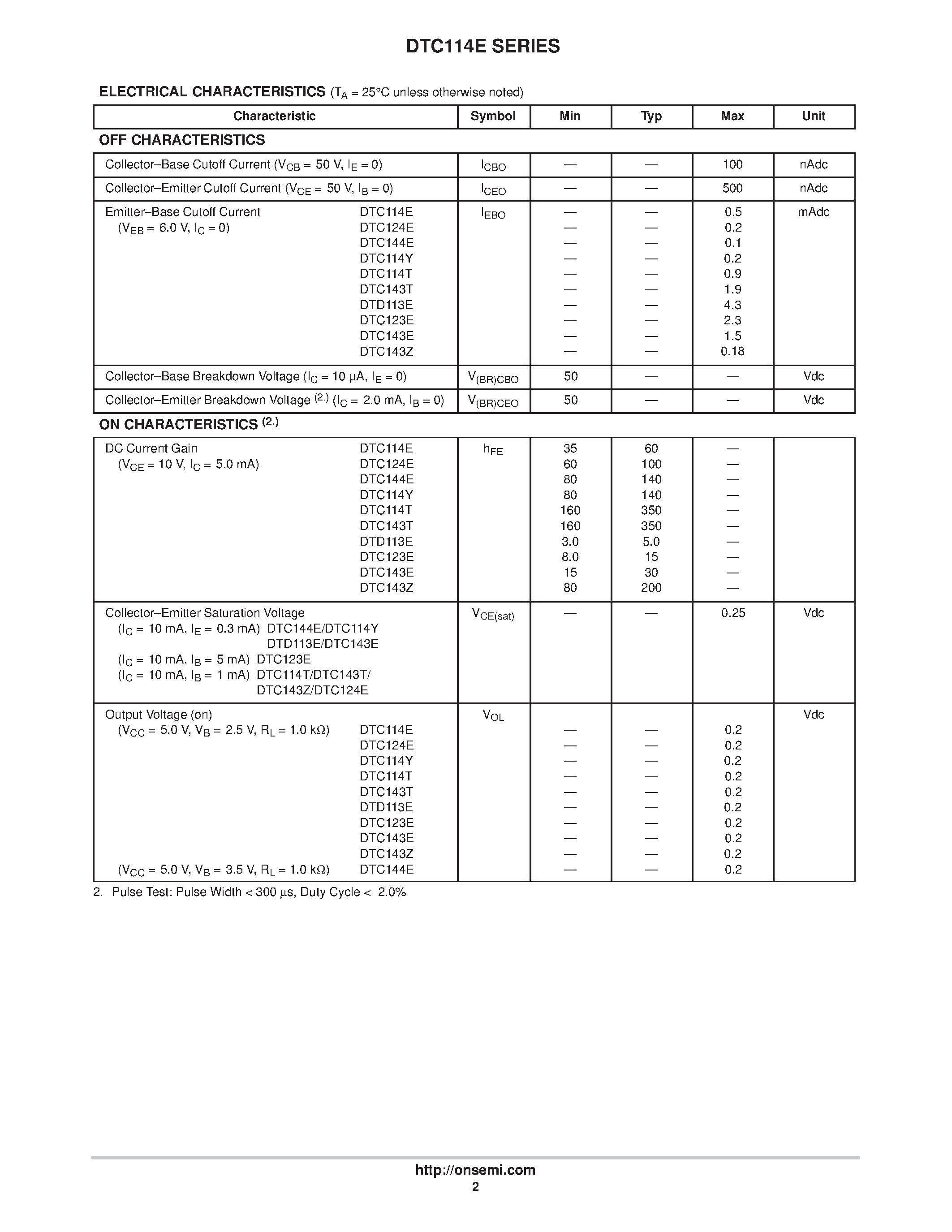 Даташит на микросхему DTC114E страница 2 Даташит DTC114E - NPN SILICON BIAS RESISTOR TRANSISTOR страница 2