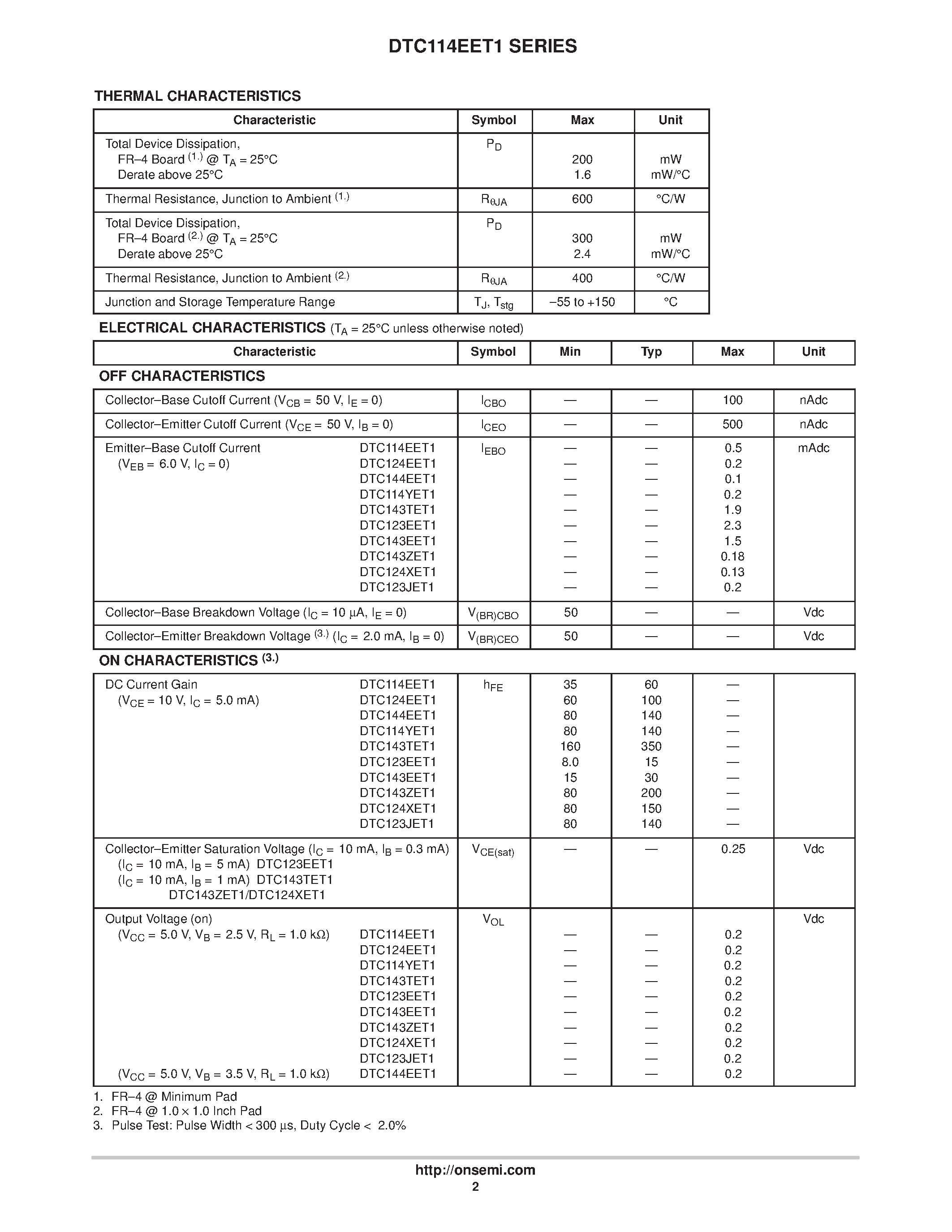 Даташит на микросхему DTC144EET1 страница 2 Даташит DTC144EET1 - NPN SILICON BIAS RESISTOR TRANSISTORS страница 2