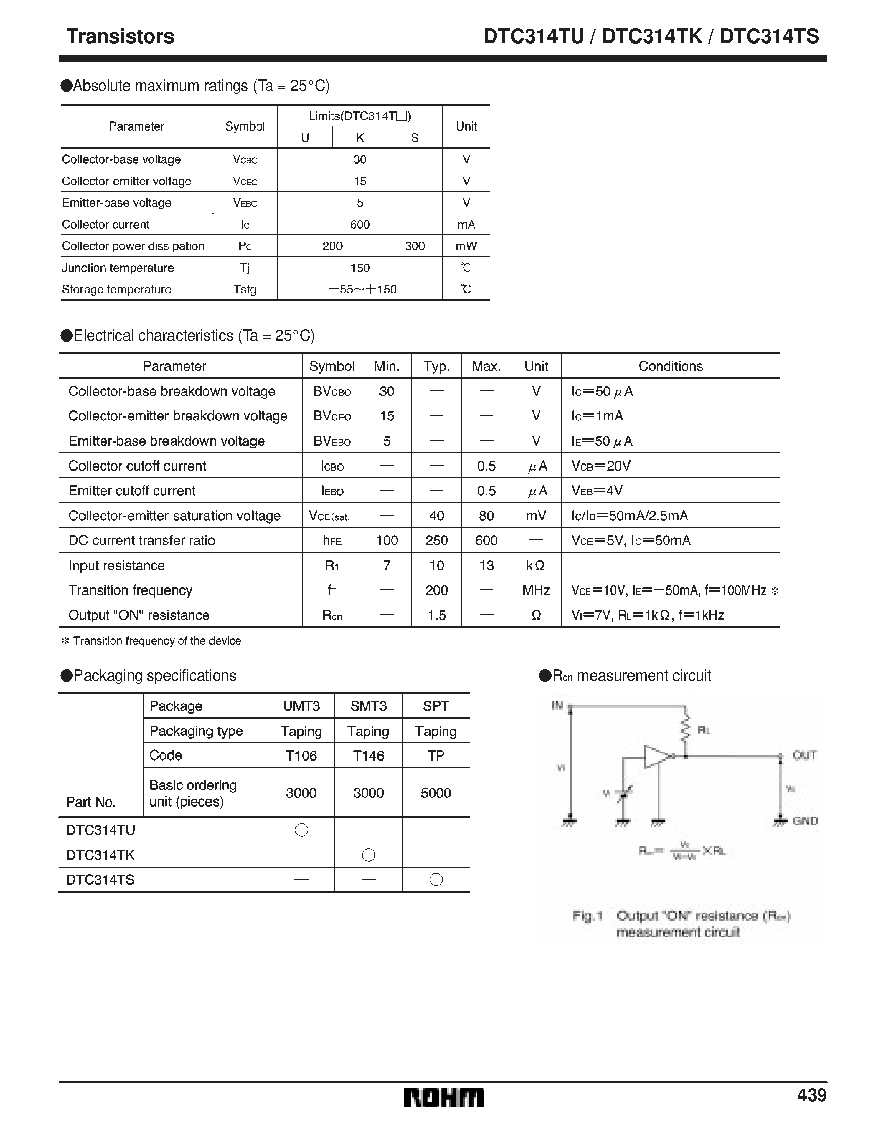 Даташит DTC314TK - Digital transistors (built-in resistor) страница 2