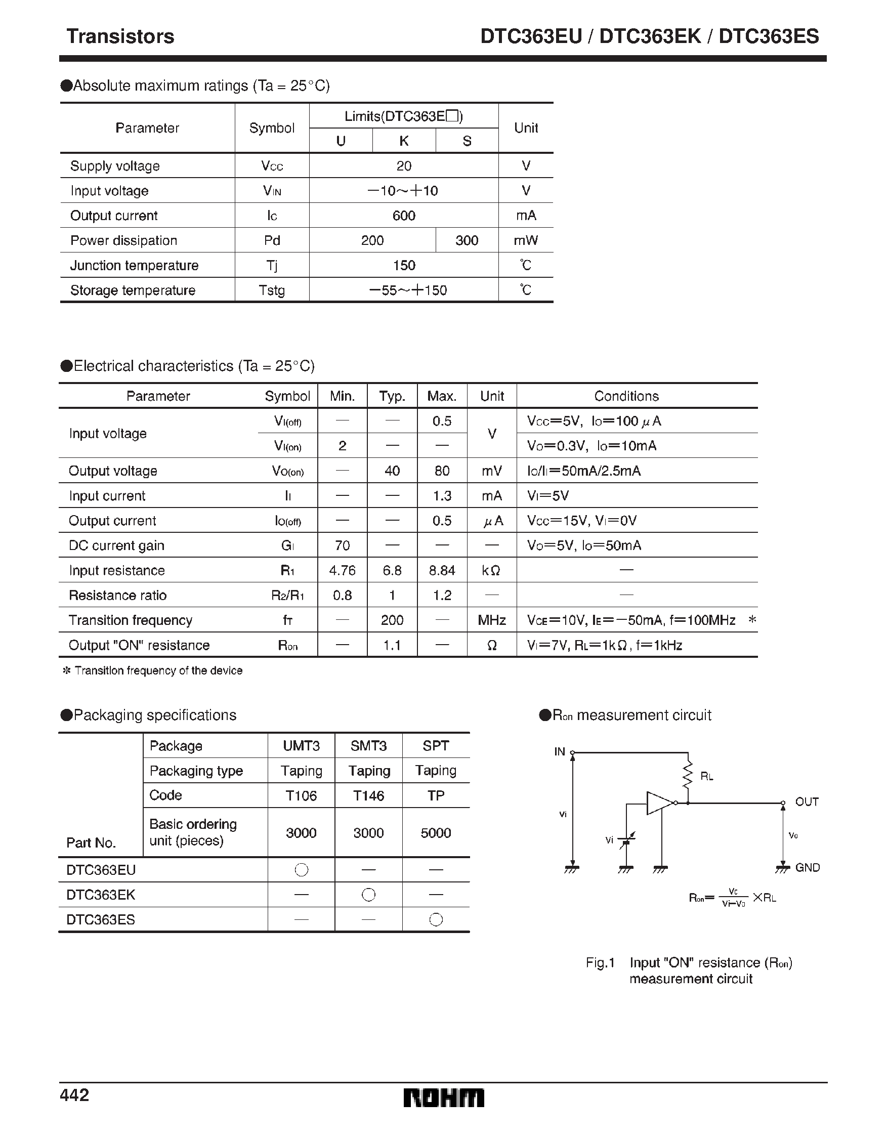 Даташит DTC363EK - Digital transistors (built-in resistors) страница 2