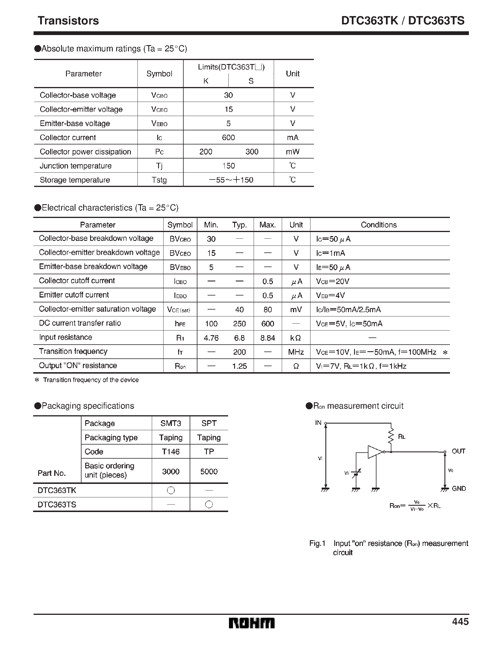 Даташит DTC363TS - Digital transistors (built-in resistor) страница 2