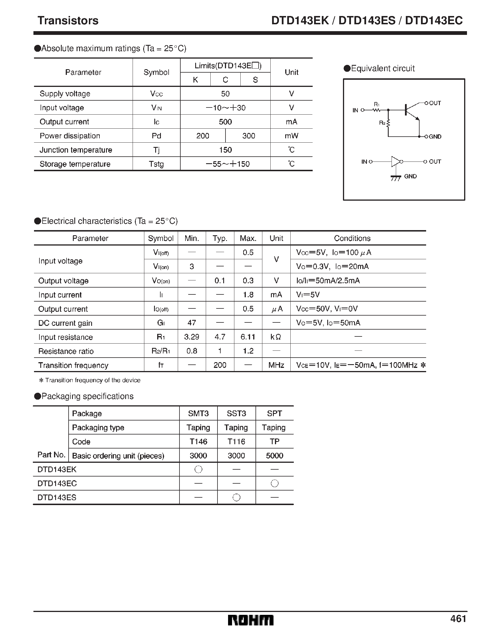 Datasheet DTD143EK - Digital transistors (built-in resistors) page 2