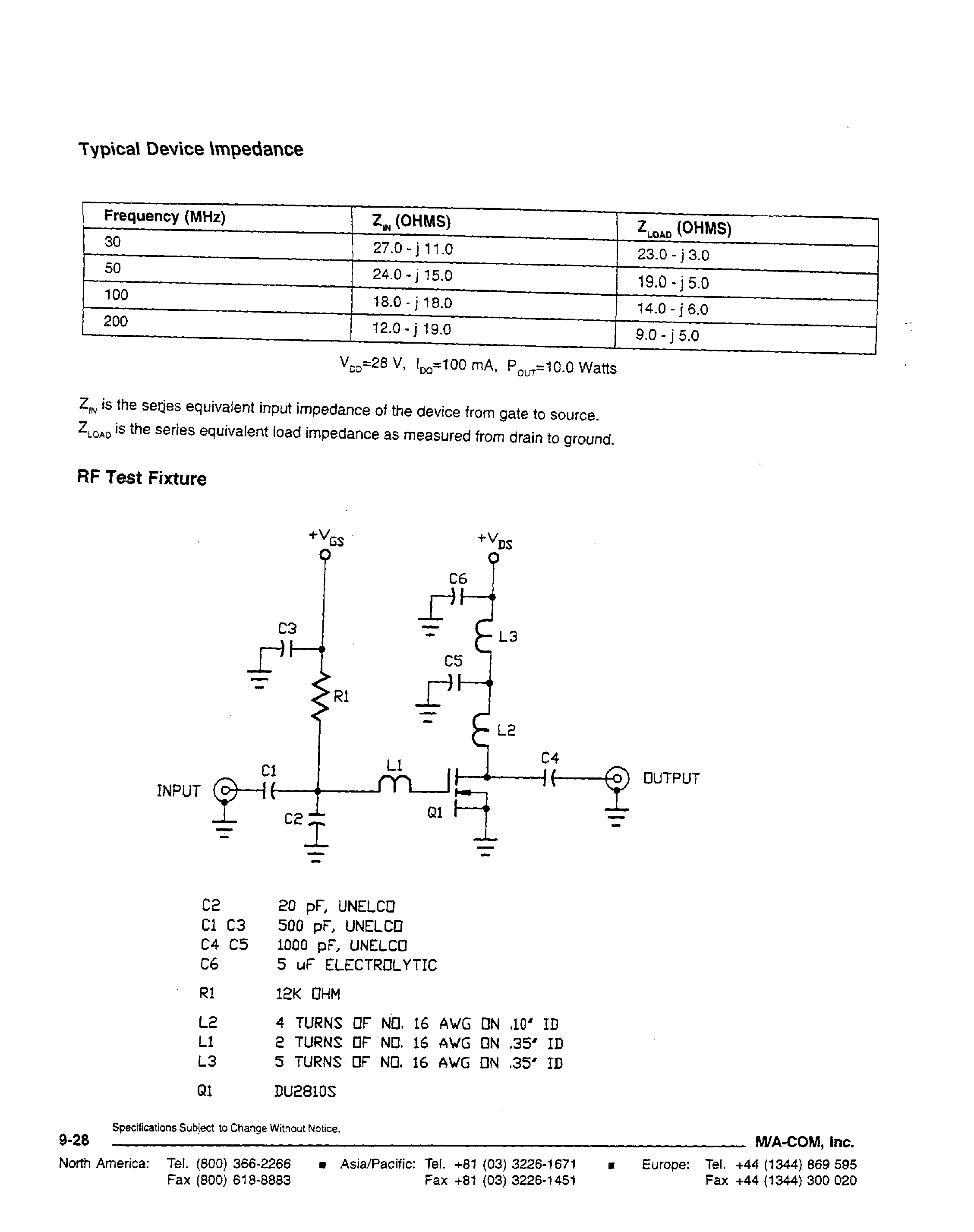 Datasheet DU2810S - RF MOSFET Power Transistor/ lOW/ 28V 2 - 175 MHz page 2