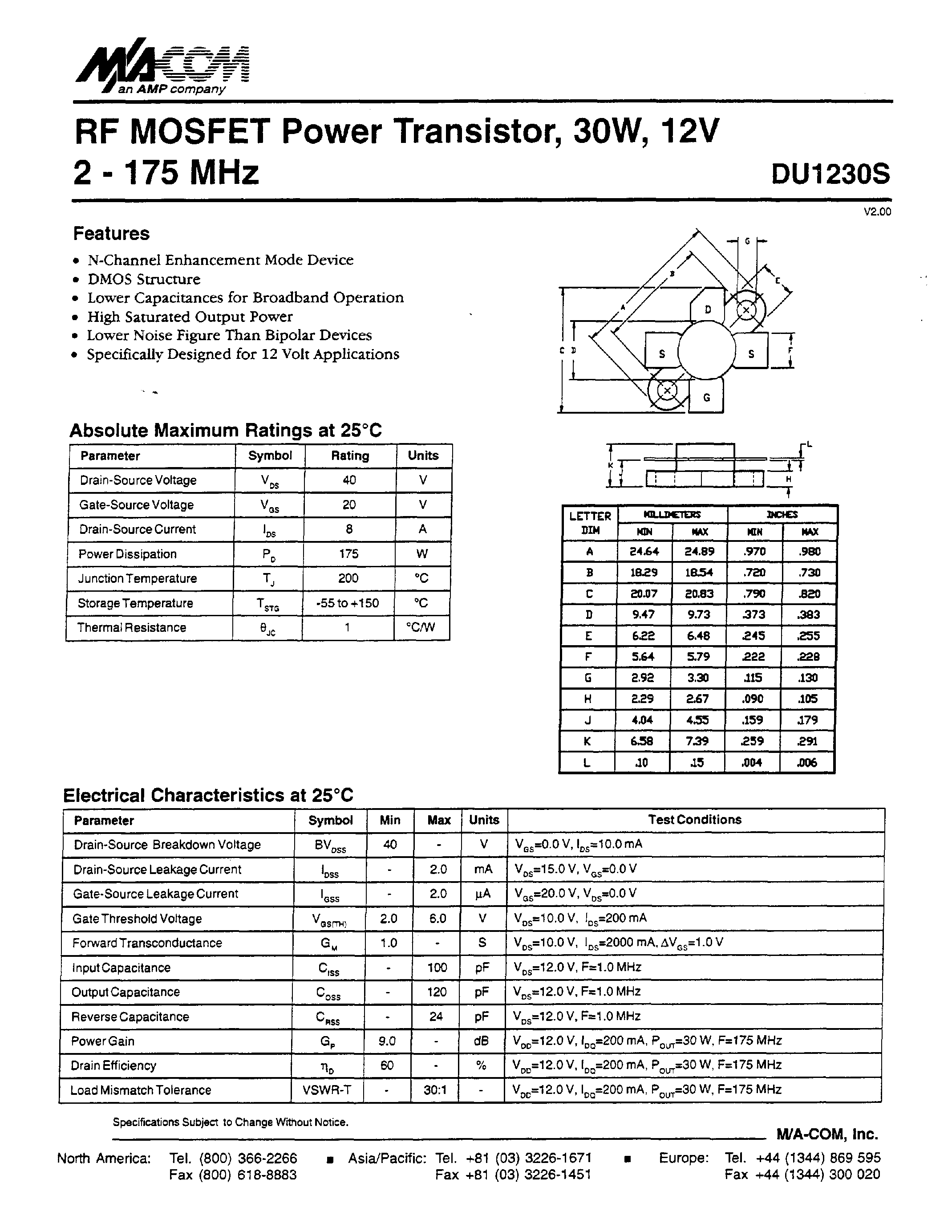 Даташит на микросхему DUI230S страница 1 Даташит DUI230S - RF MOSFET Power Transistor/ 3OW/ 12V 2 - 175 MHz страница 1