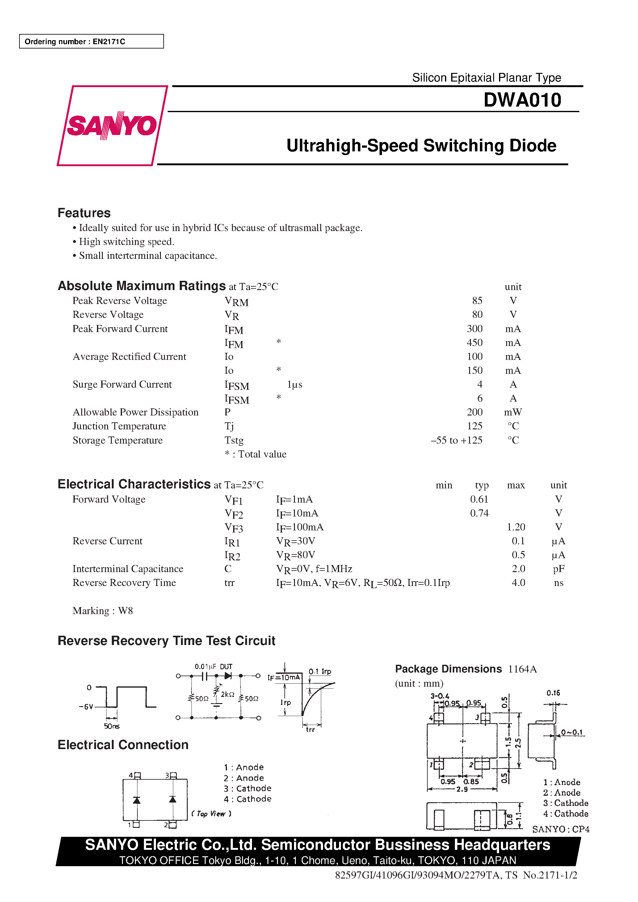 Даташит DWA010 - Ultrahigh-Speed Switching Diode страница 1