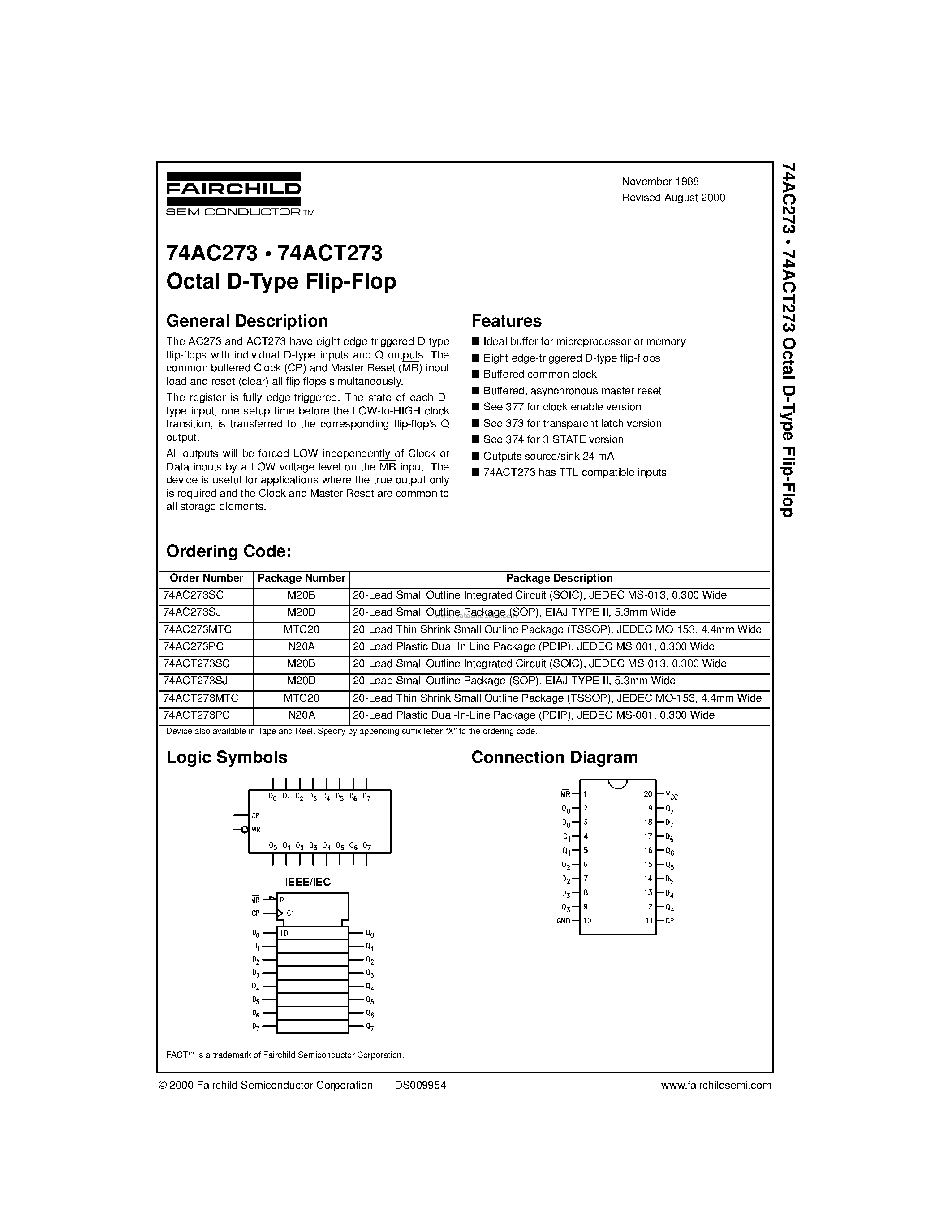 Datasheet 74ACT273PC - Octal D-Type Flip-Flop page 1