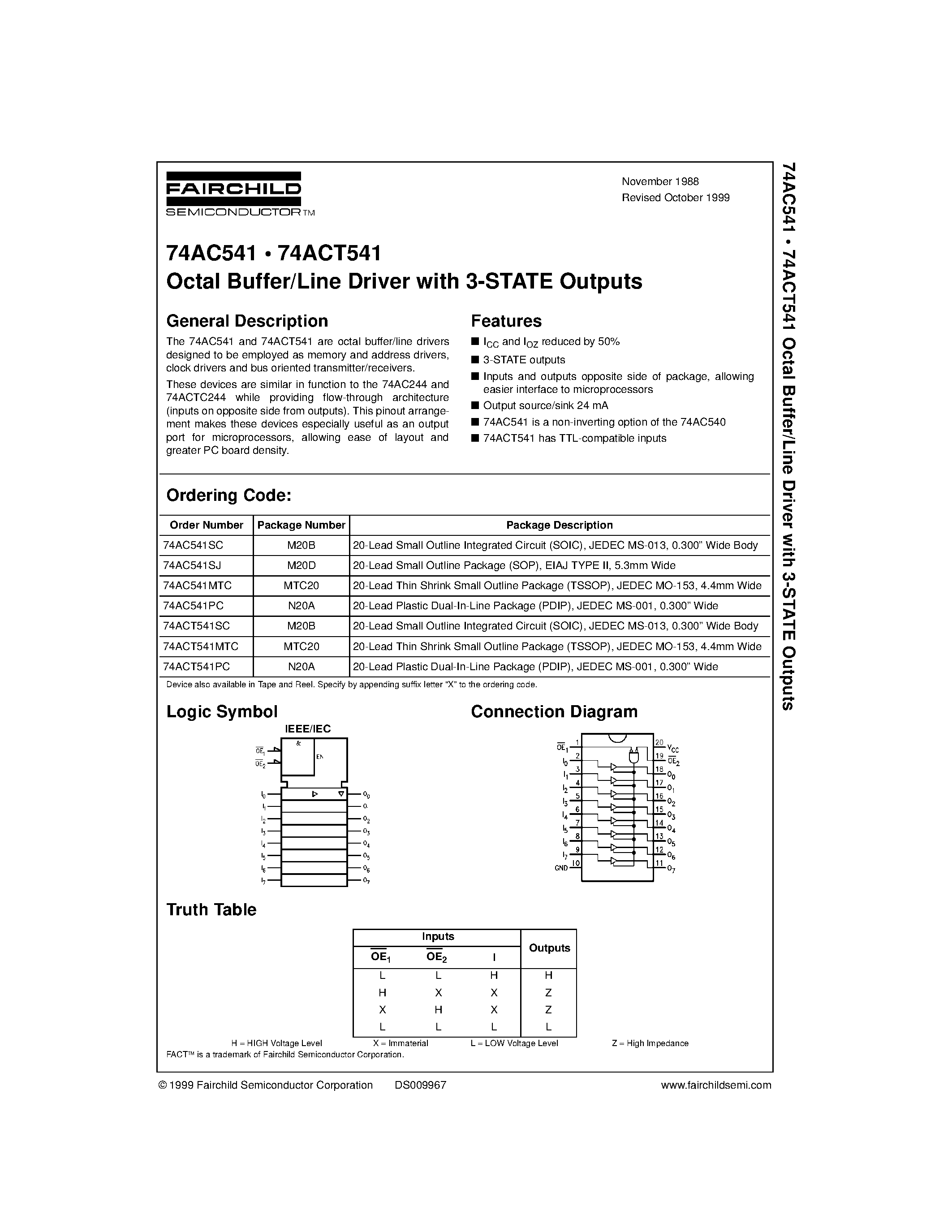 Datasheet 74ACT541 - Octal Buffer/Line Driver with 3-STATE Outputs page 1