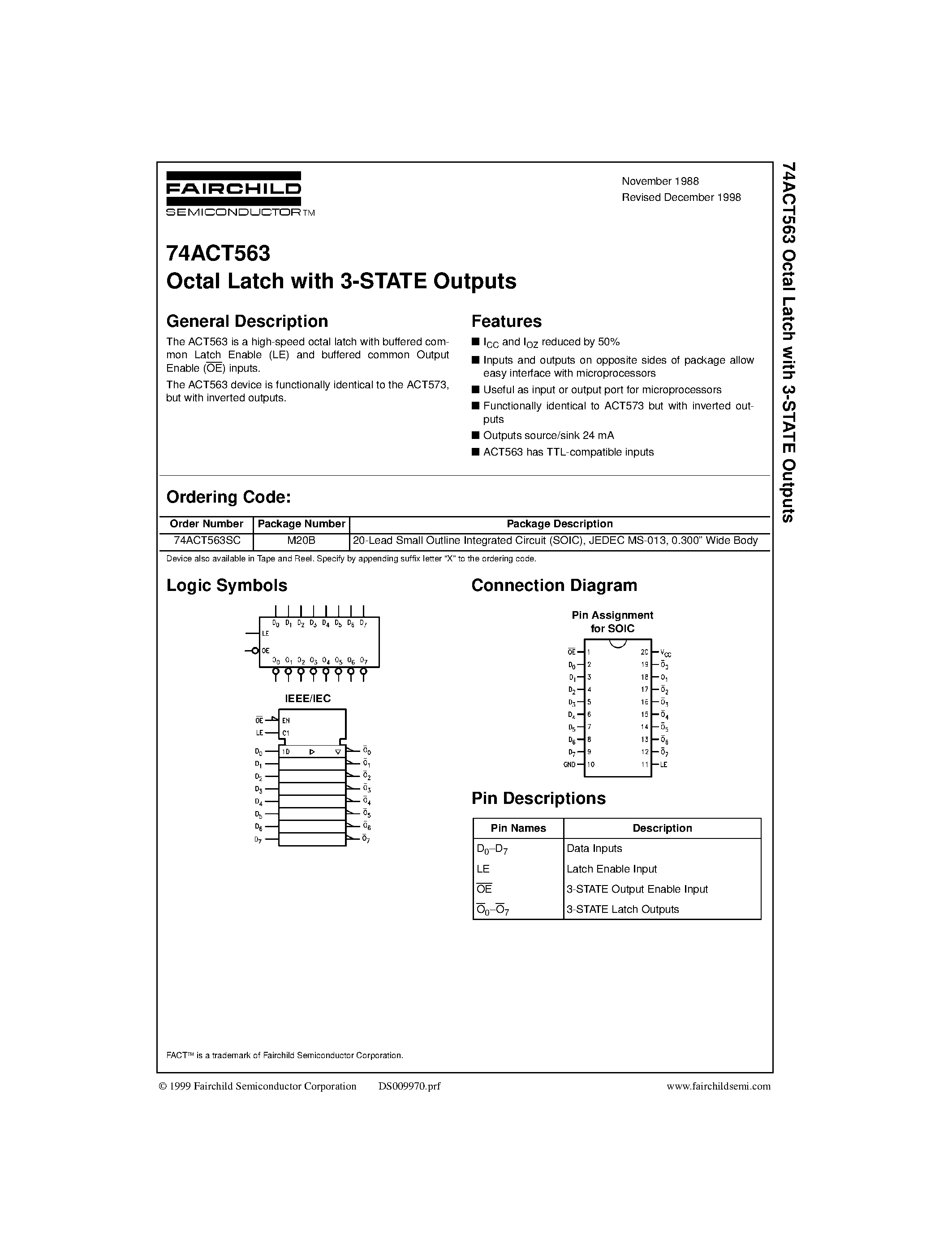 Datasheet 74ACT563 - Octal Latch with 3-STATE Outputs page 1