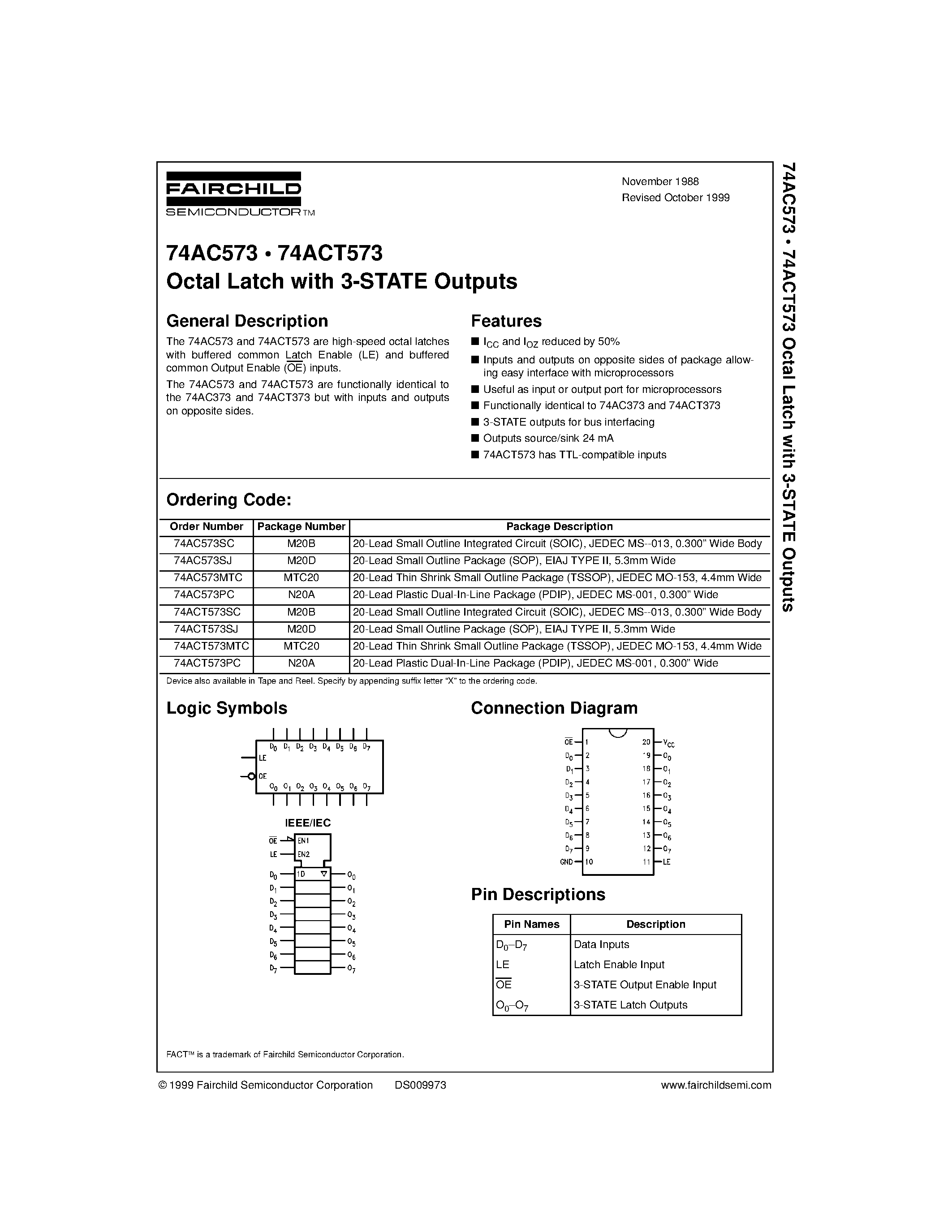 Datasheet 74ACT573 - Octal Latch with 3-STATE Outputs page 1