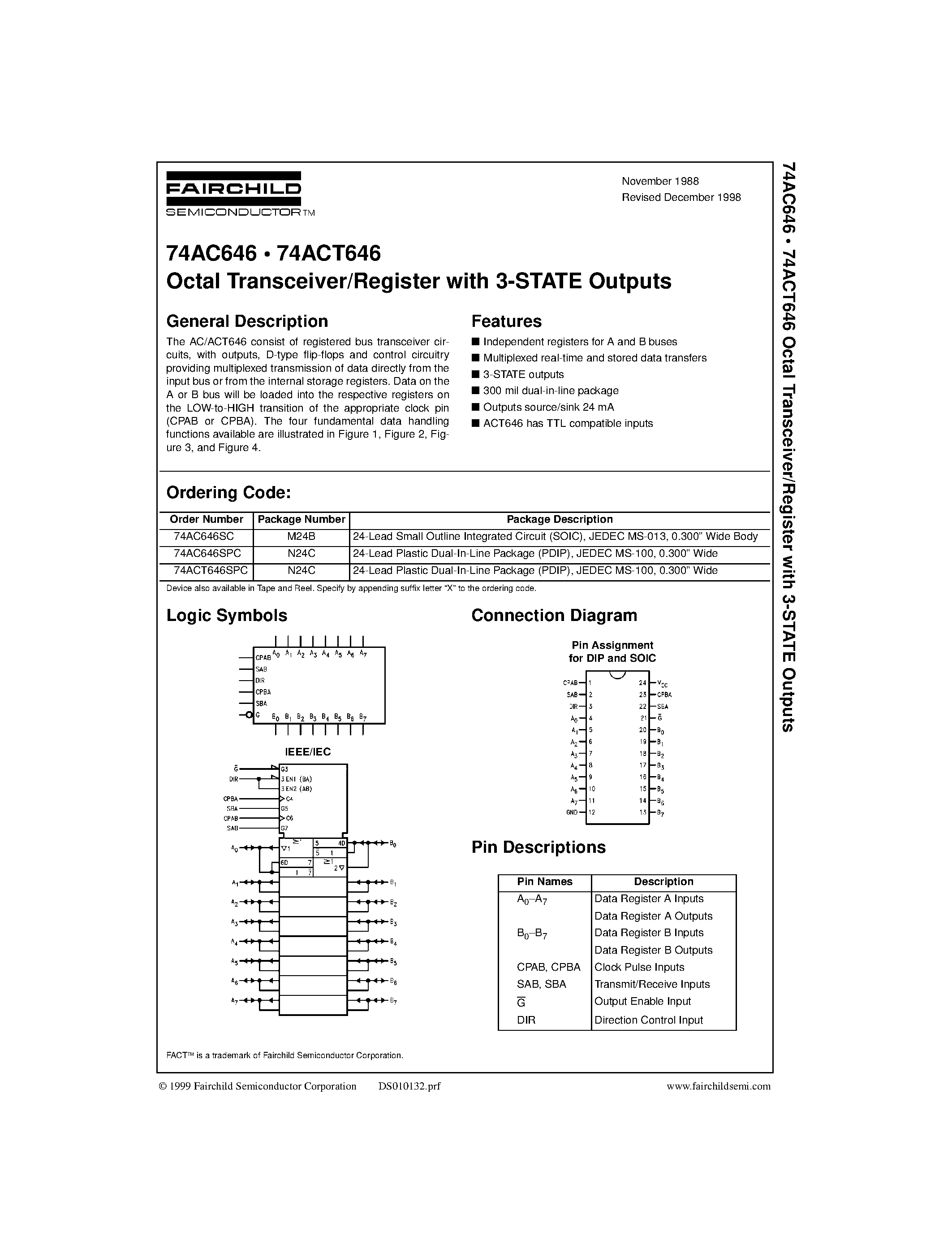 Datasheet 74ACT646 - Octal Transceiver/Register with 3-STATE Outputs page 1