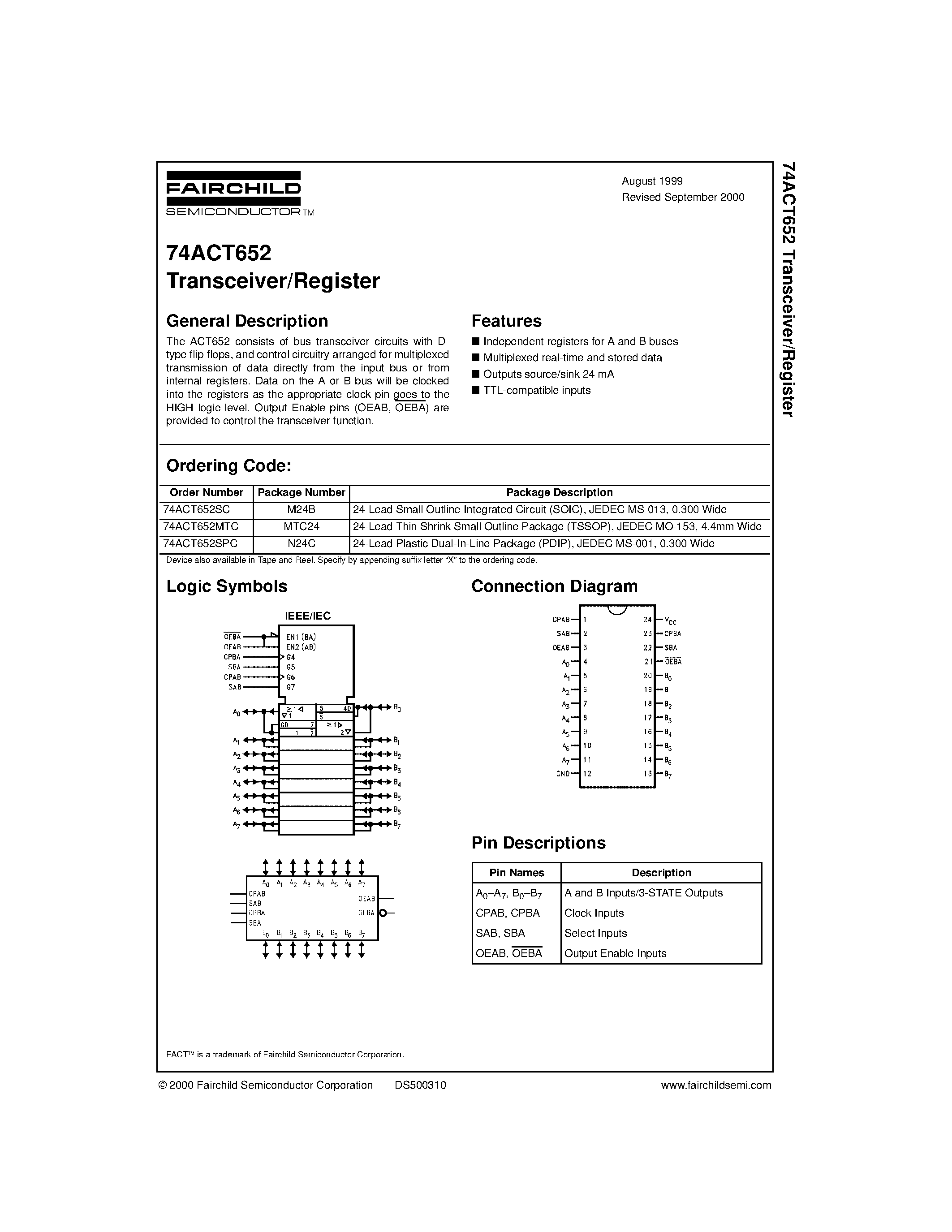 Datasheet 74ACT652MTC - Transceiver/Register page 1