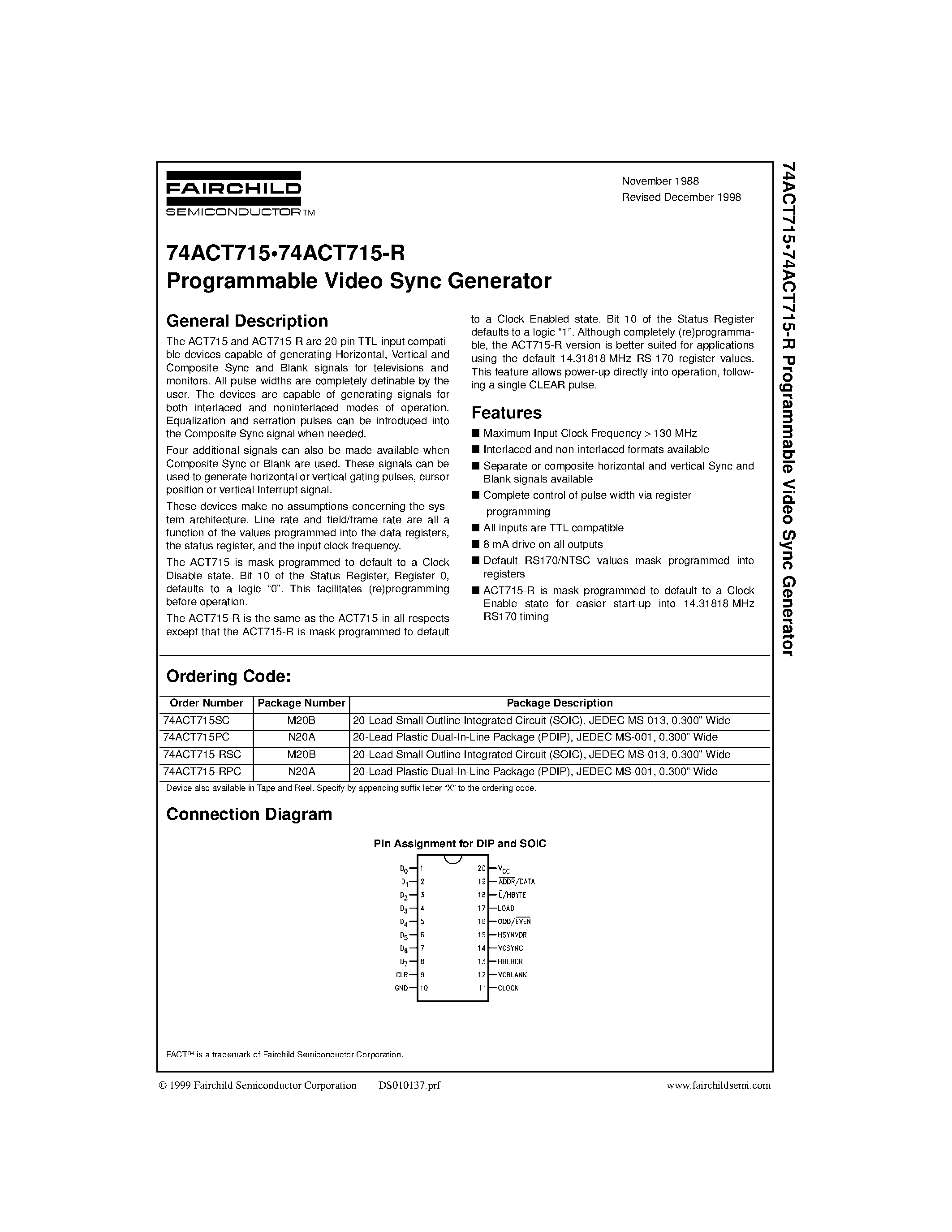 Datasheet 74ACT715SC - Programmable Video Sync Generator page 1