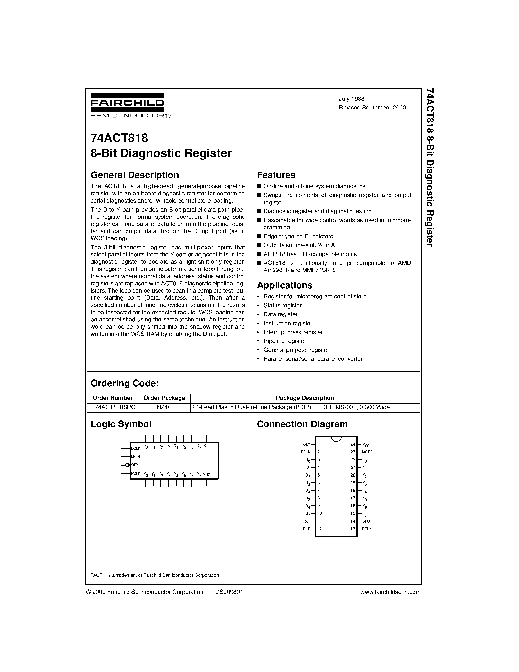 Datasheet 74ACT818 - 8-Bit Diagnostic Register page 1