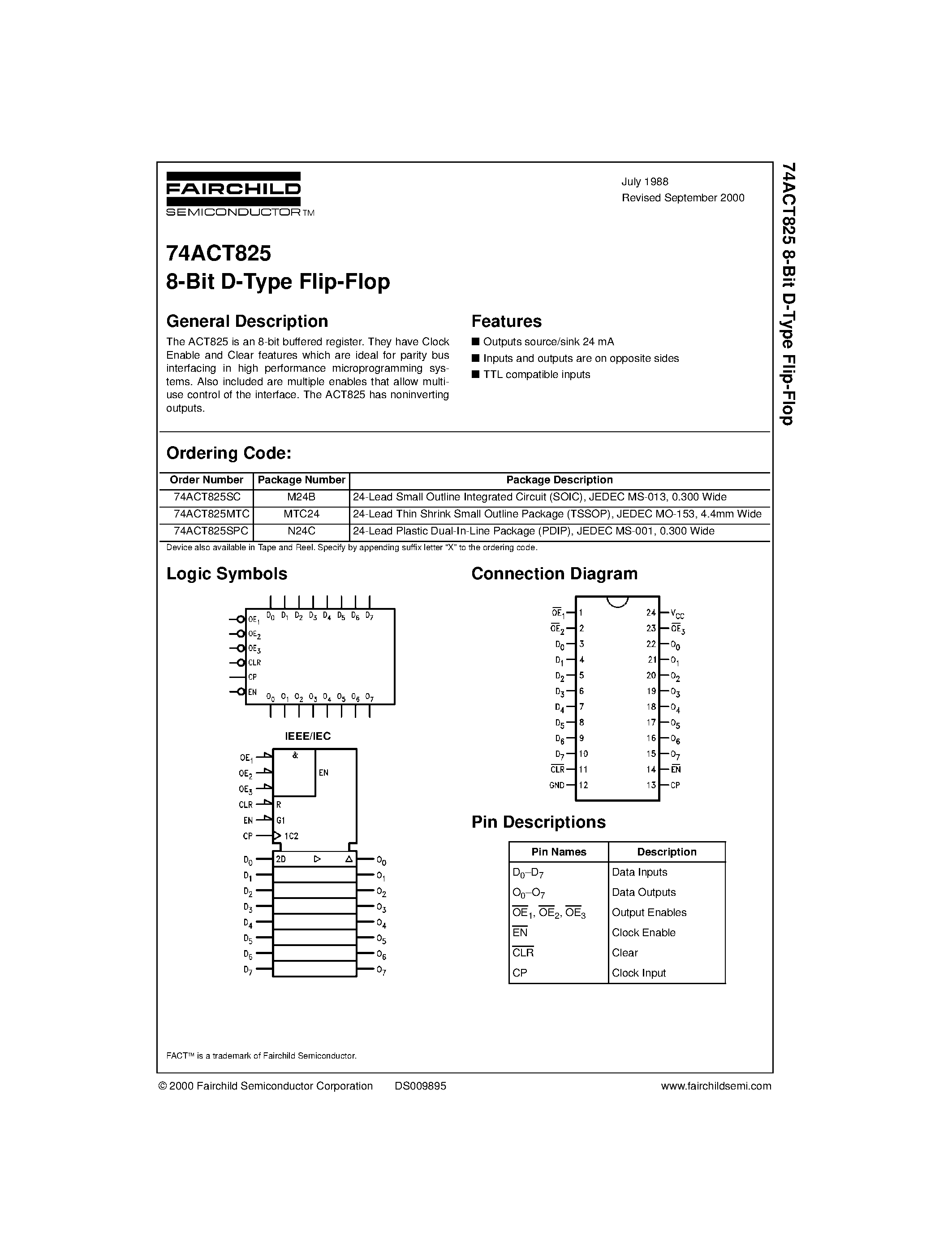 Datasheet 74ACT825 page 1 Datasheet 74ACT825 - 8-Bit D-Type Flip-Flop page 1