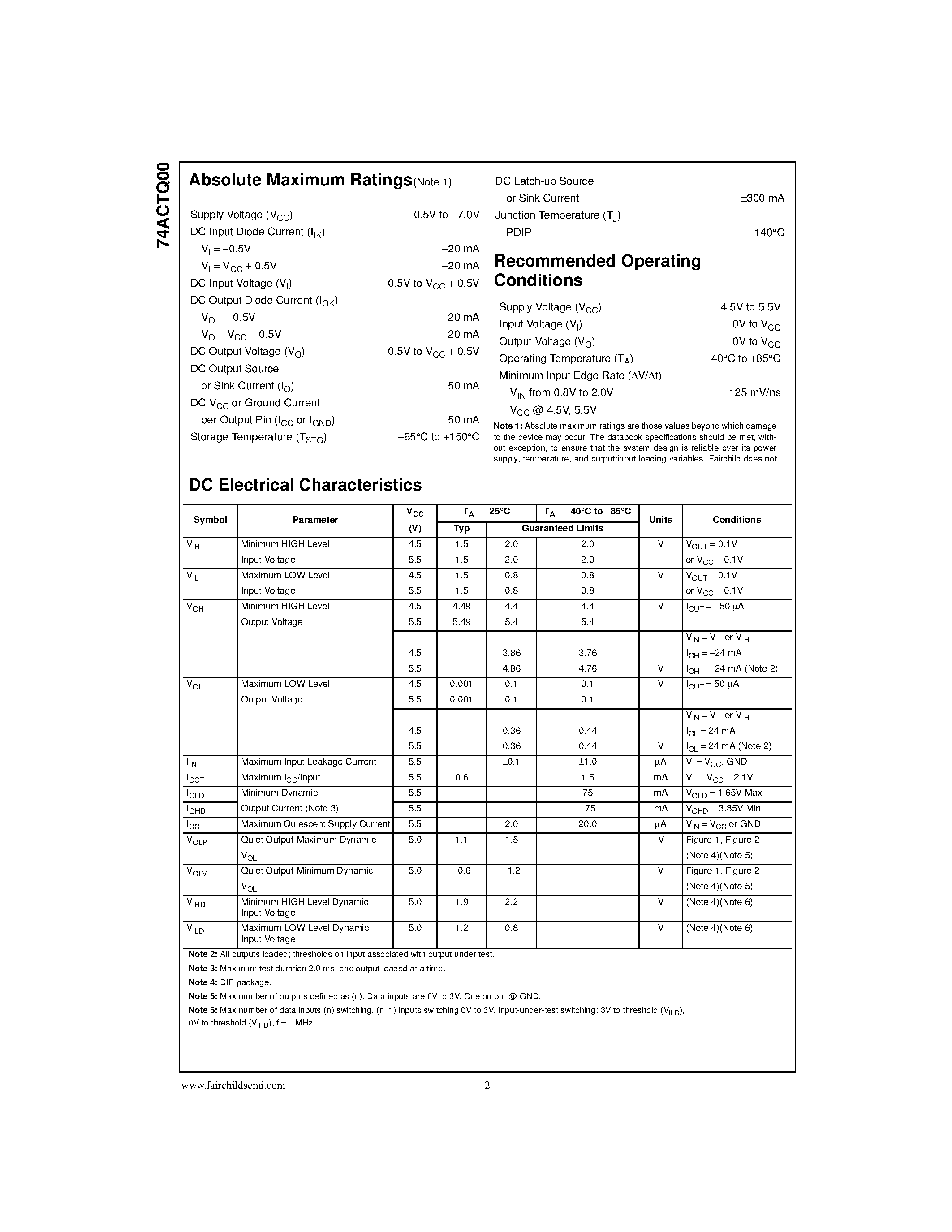 Даташит на микросхему 74ACTQ00PC страница 2 Даташит 74ACTQ00PC - Quiet Series Quad 2-Input NAND Gate страница 2