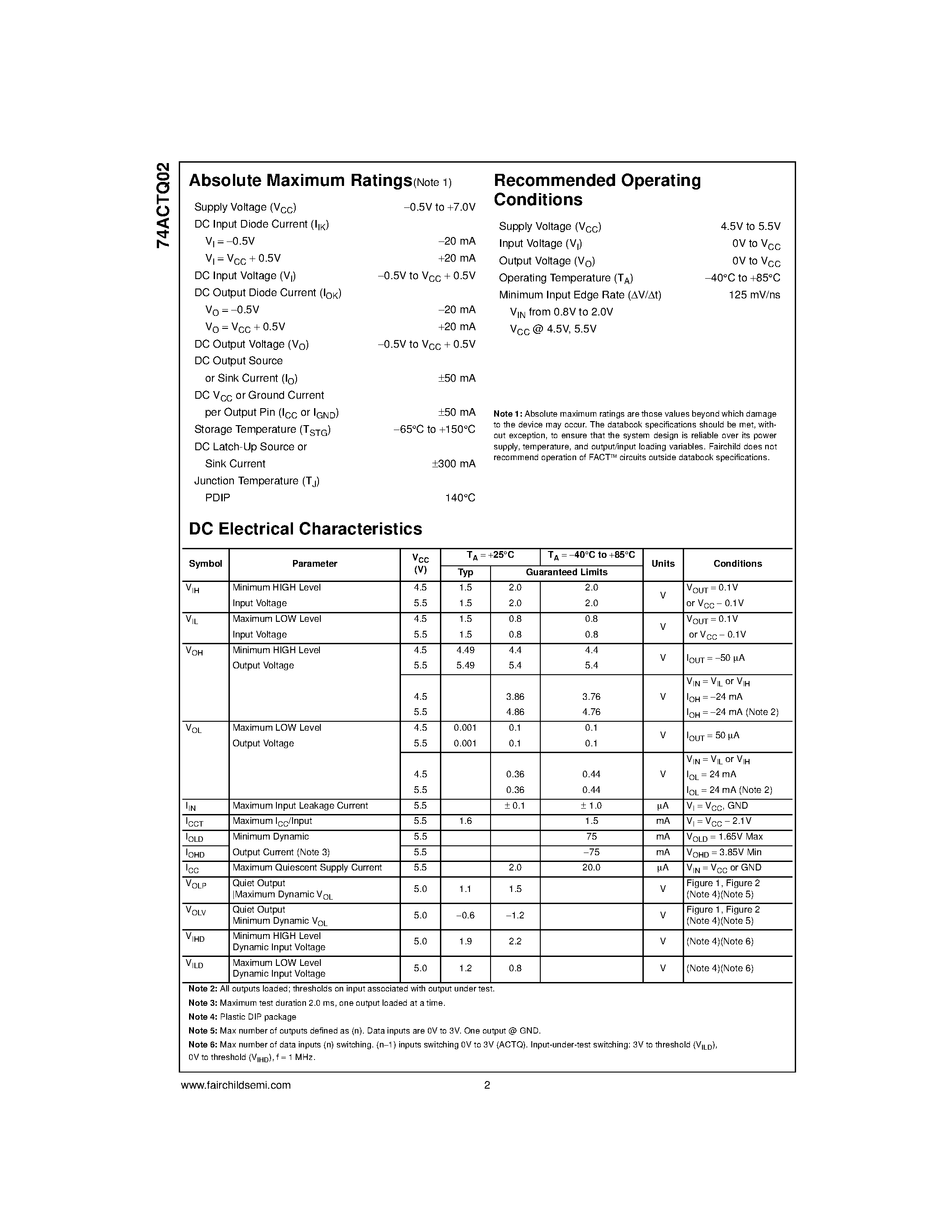 Даташит на микросхему 74ACTQ02PC страница 2 Даташит 74ACTQ02PC - Quad 2-Input NOR Gate страница 2