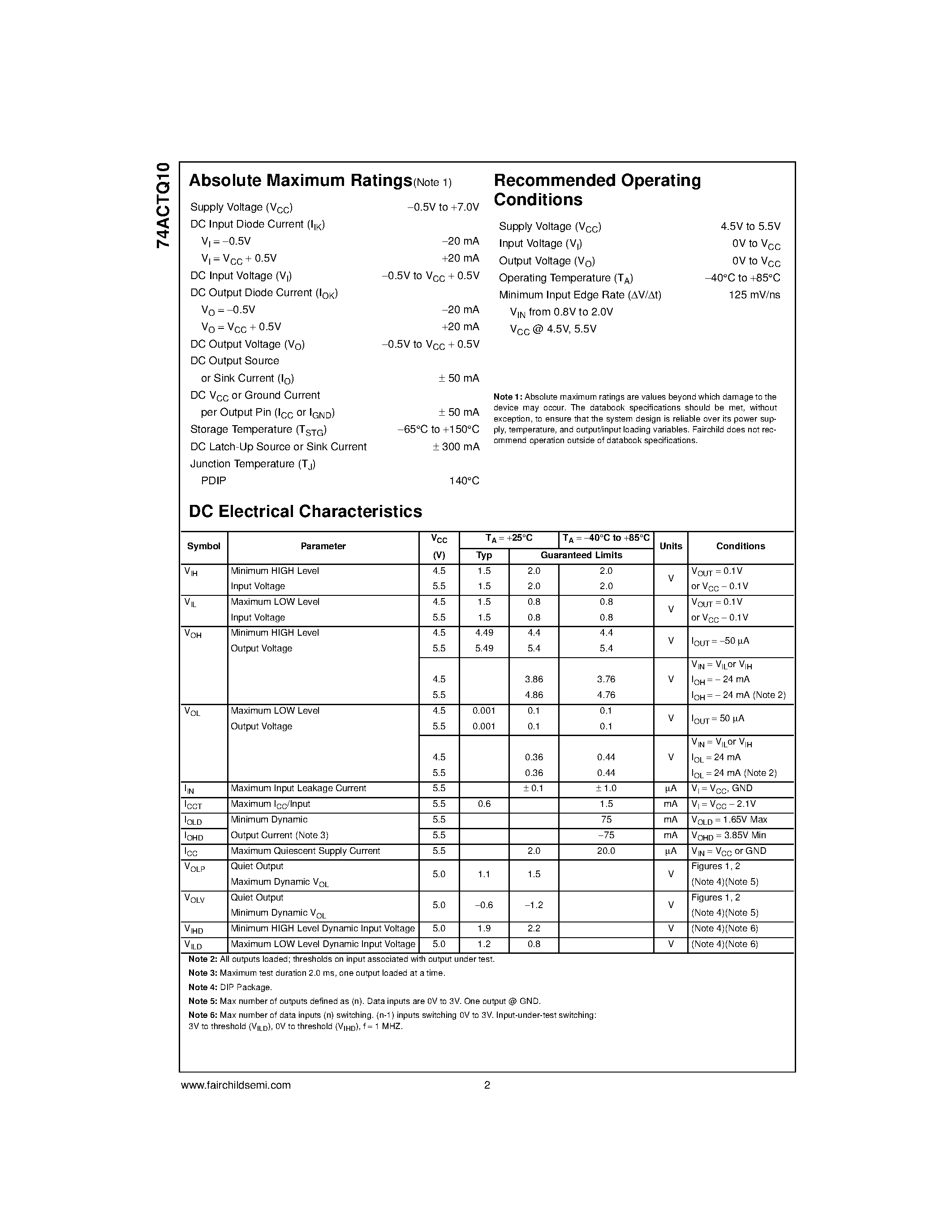 Даташит на микросхему 74ACTQ10MTC страница 2 Даташит 74ACTQ10MTC - Quiet Series Triple 3-Input NAND Gate страница 2