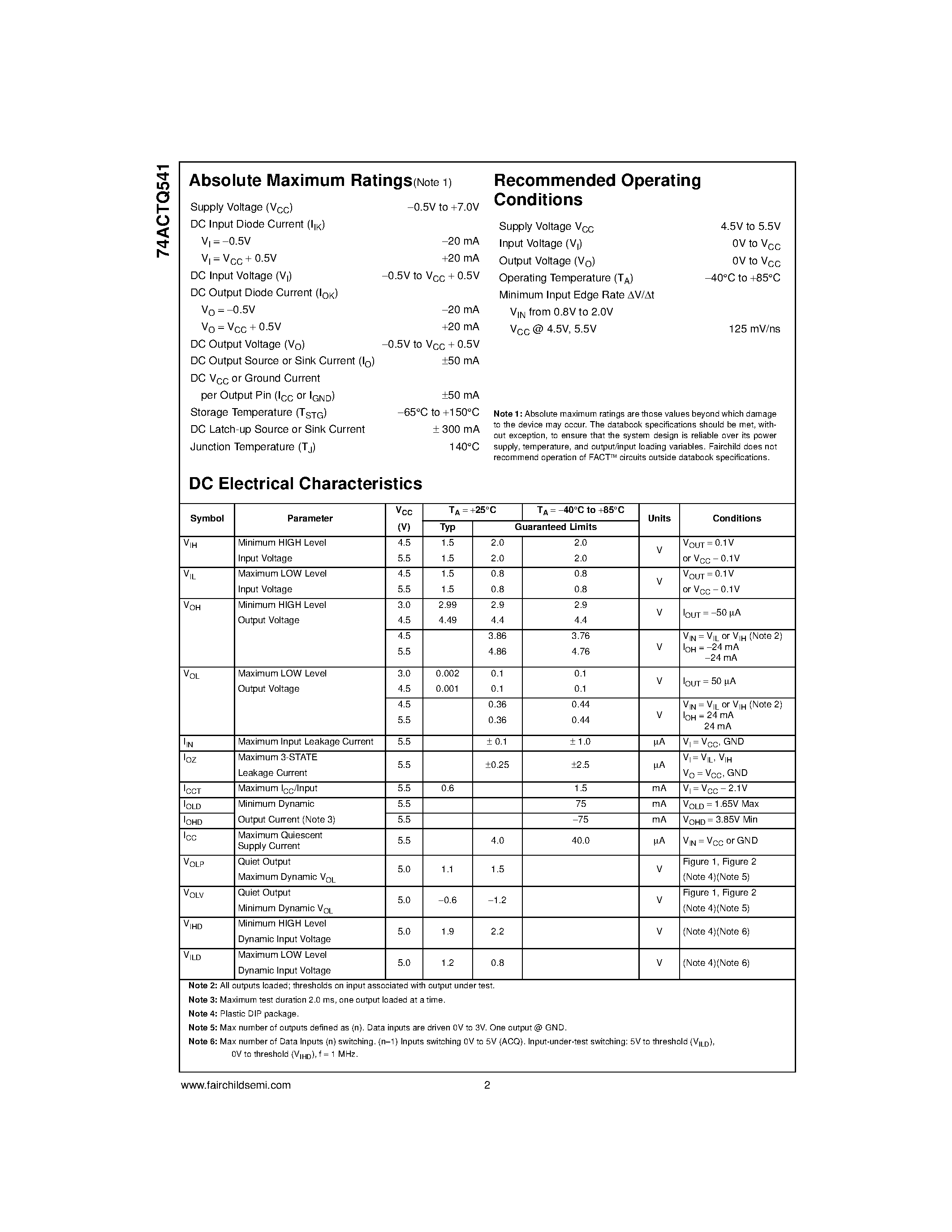 Datasheet 74ACTQ541MTC page 2 Datasheet 74ACTQ541MTC - Quiet Series Octal Buffer/Line Driver with 3-STATE Outputs page 2