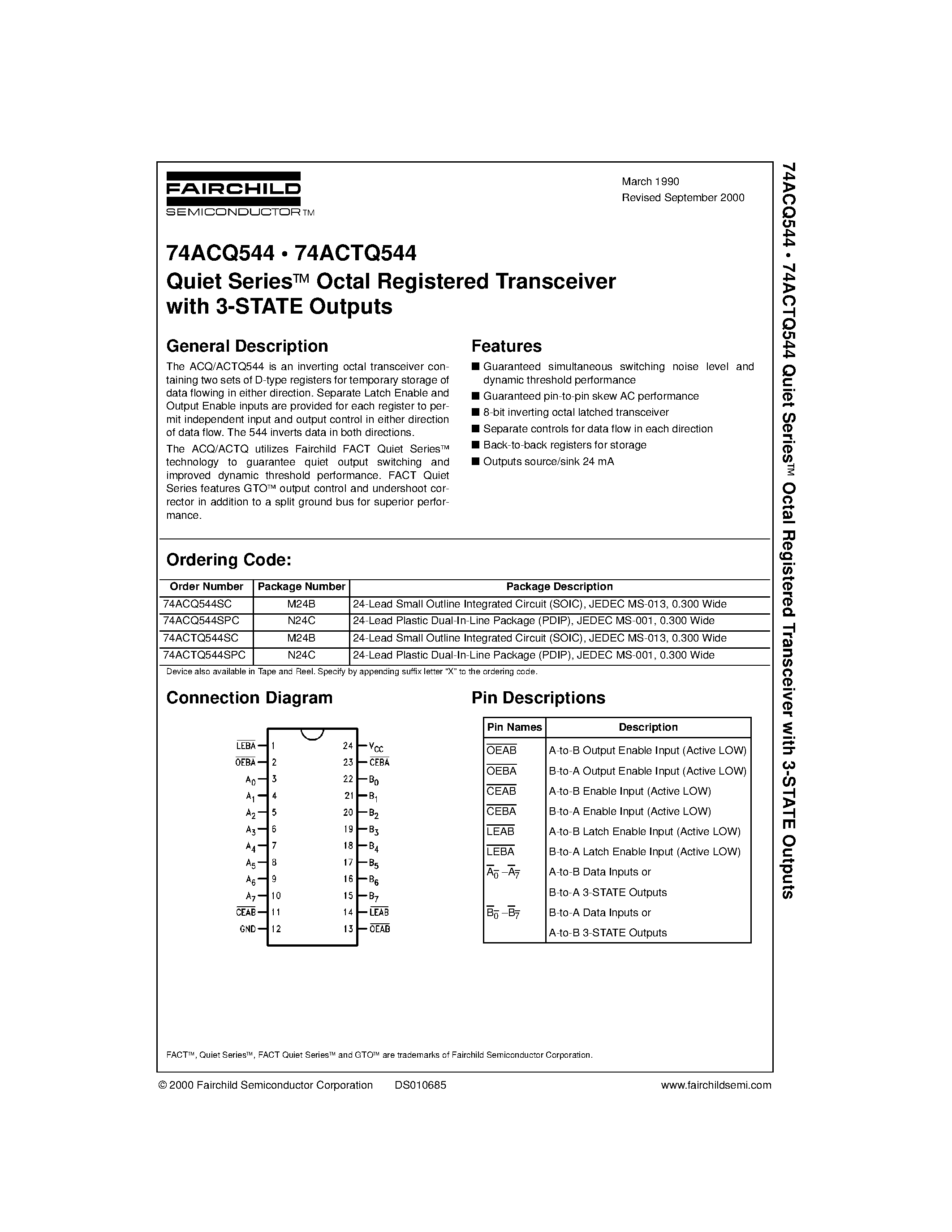 Даташит на микросхему 74ACTQ544 страница 1 Даташит 74ACTQ544 - Quiet Series Octal Registered Transceiver with 3-STATE Outputs страница 1