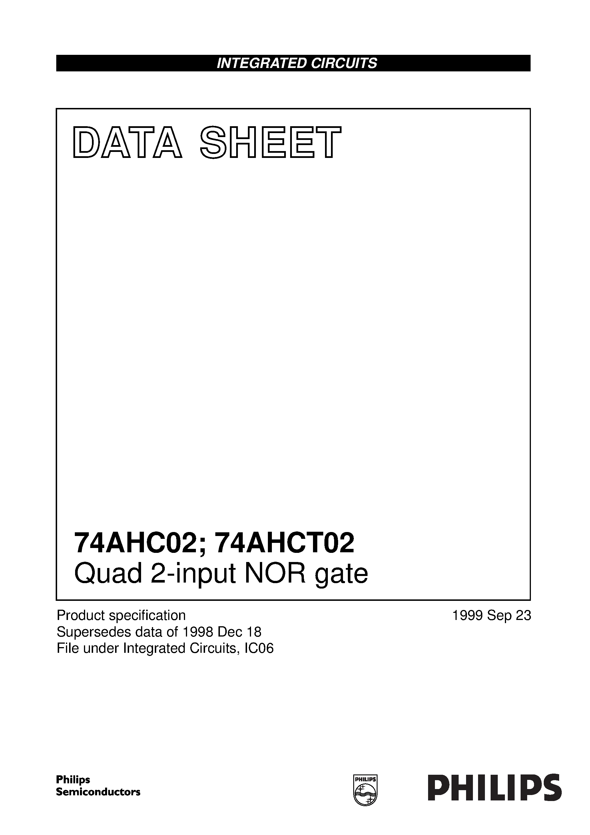 Даташит 74AHC02D - Quad 2-input NOR gate страница 1