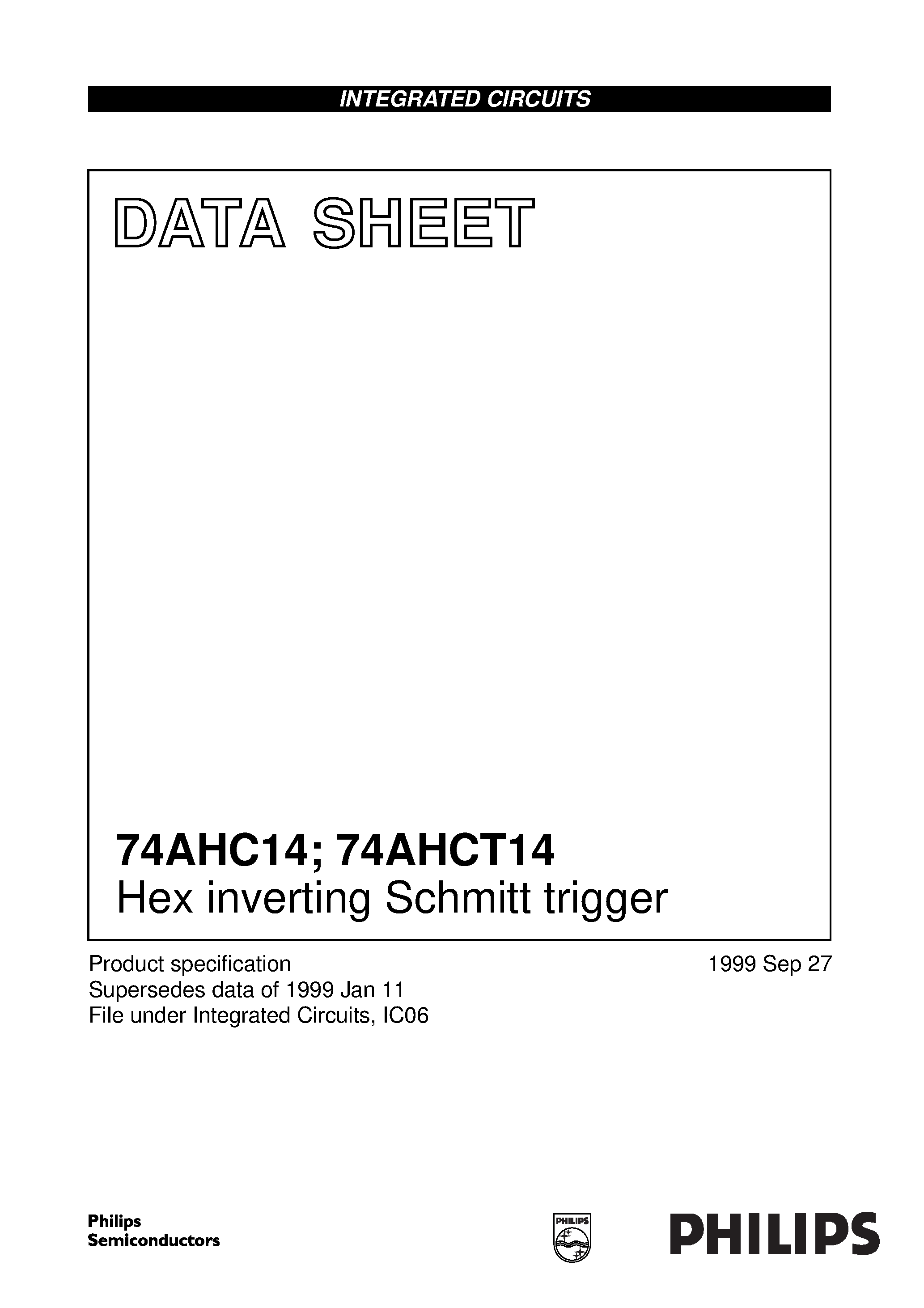 Даташит 74AHC14D - Hex inverting Schmitt trigger страница 1