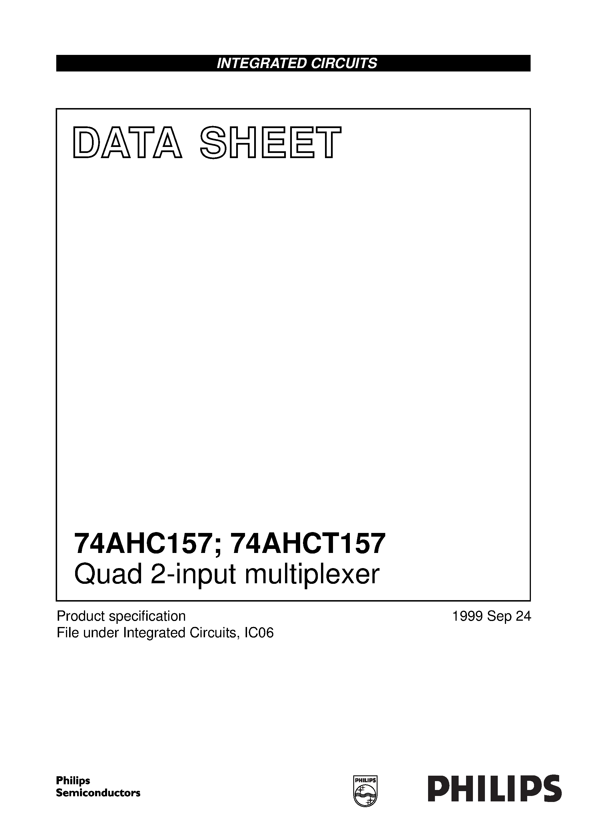 Даташит 74AHC157D - Quad 2-input multiplexer страница 1