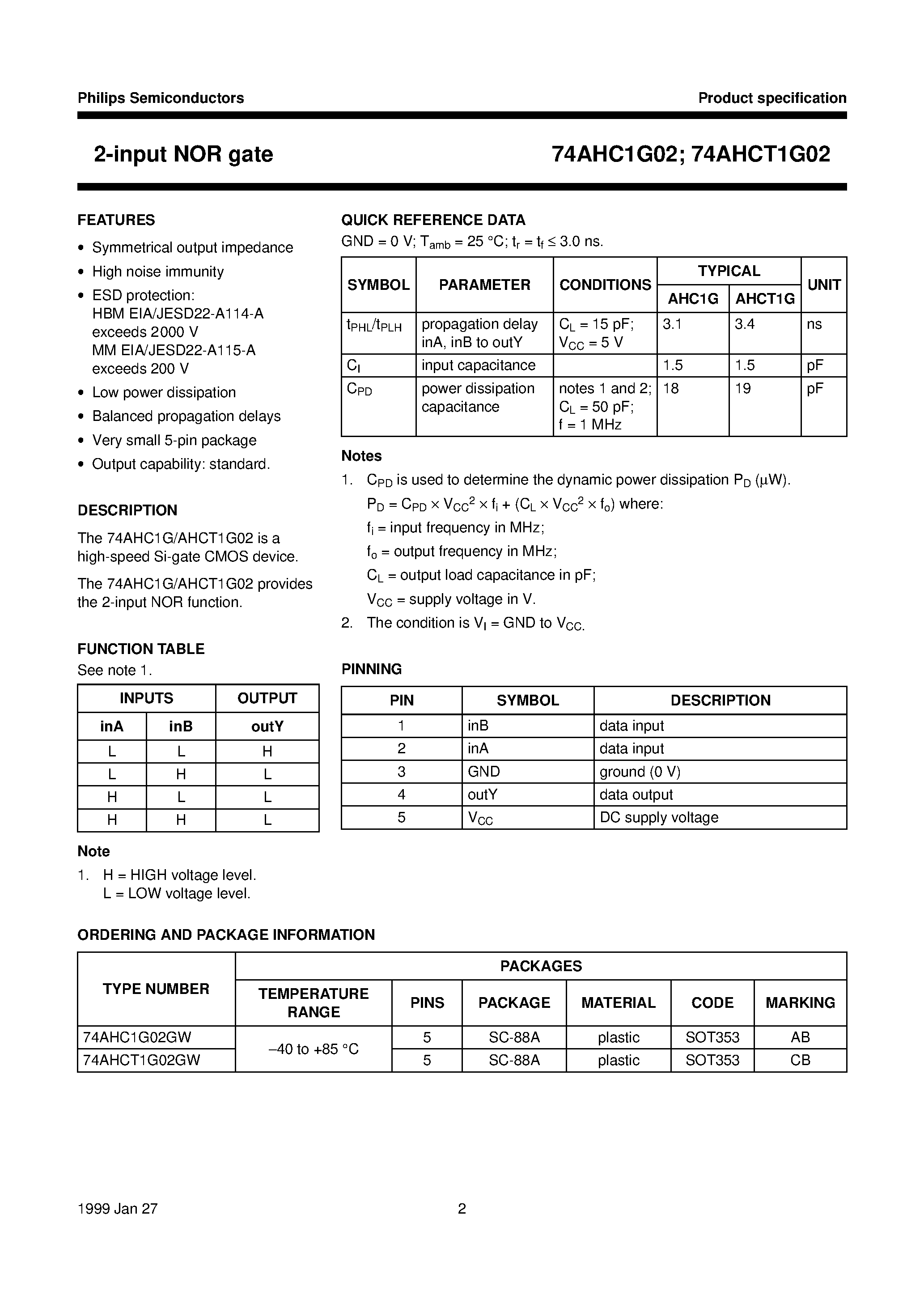 Datasheet 74AHC1G02 page 2 Datasheet 74AHC1G02 - 2-input NOR gate page 2