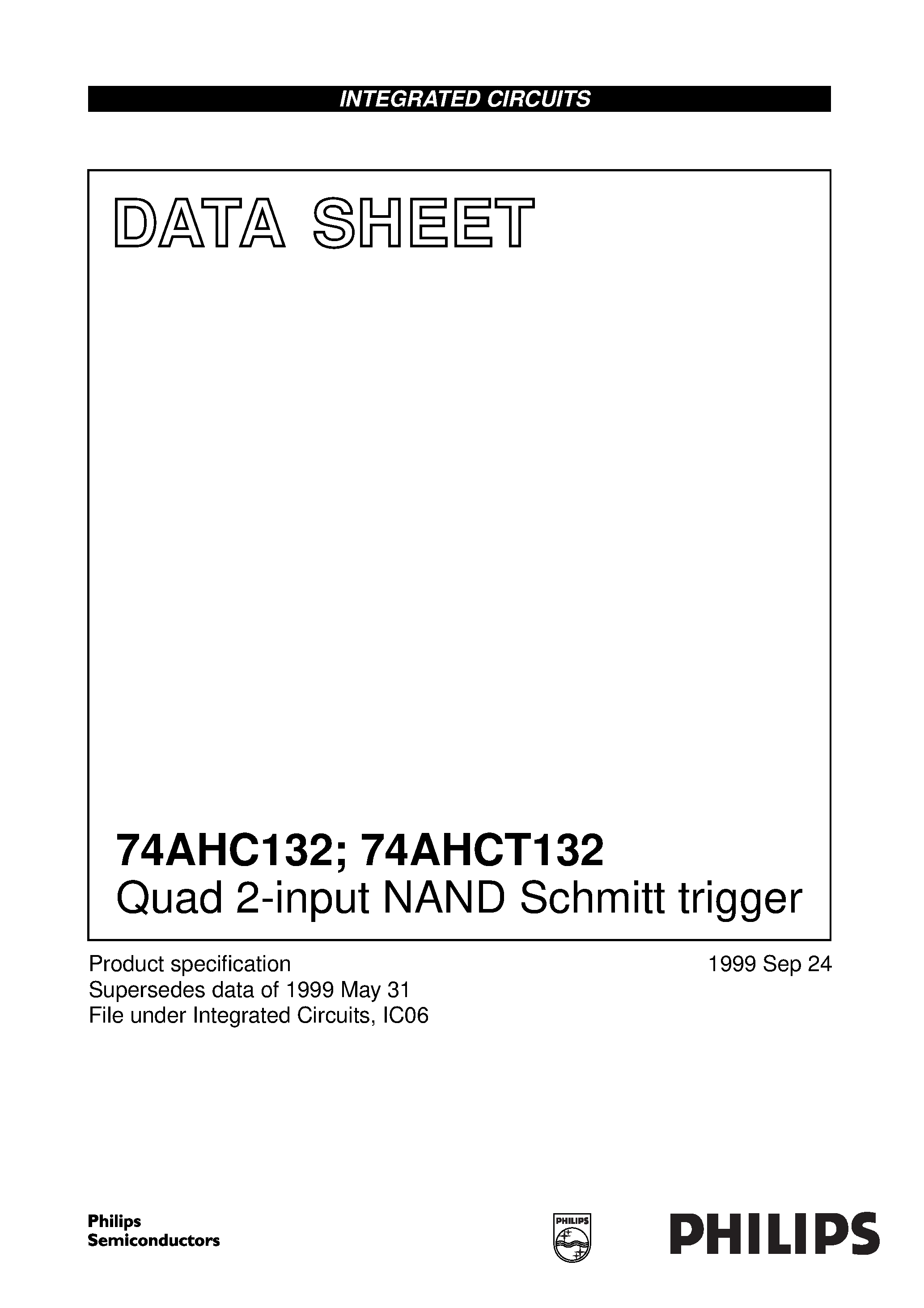 Даташит 74AHCT132 - Quad 2-input NAND Schmitt trigger страница 1