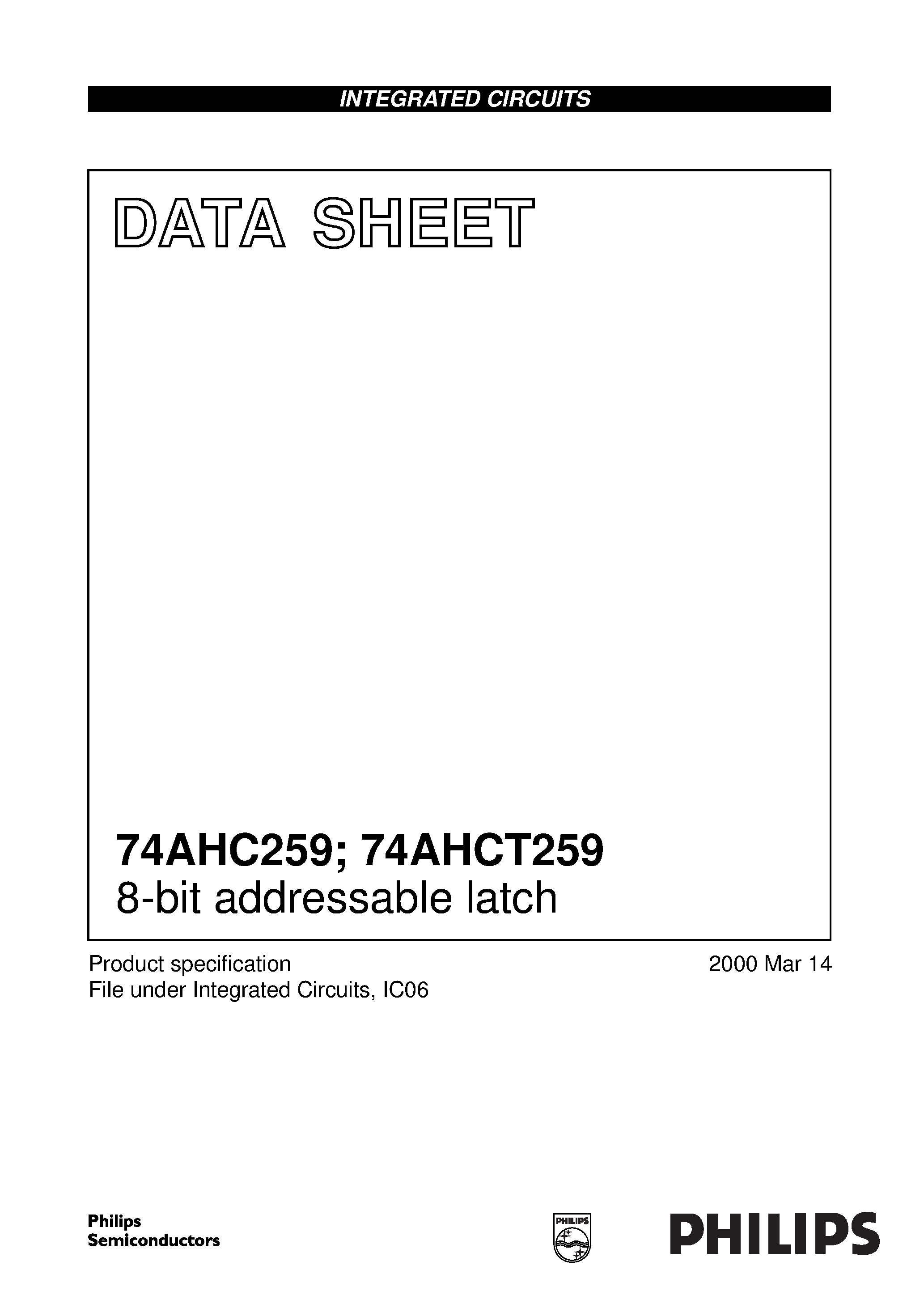 Datasheet 74AHCT259 page 1 Datasheet 74AHCT259 - 8-bit addressable latch page 1