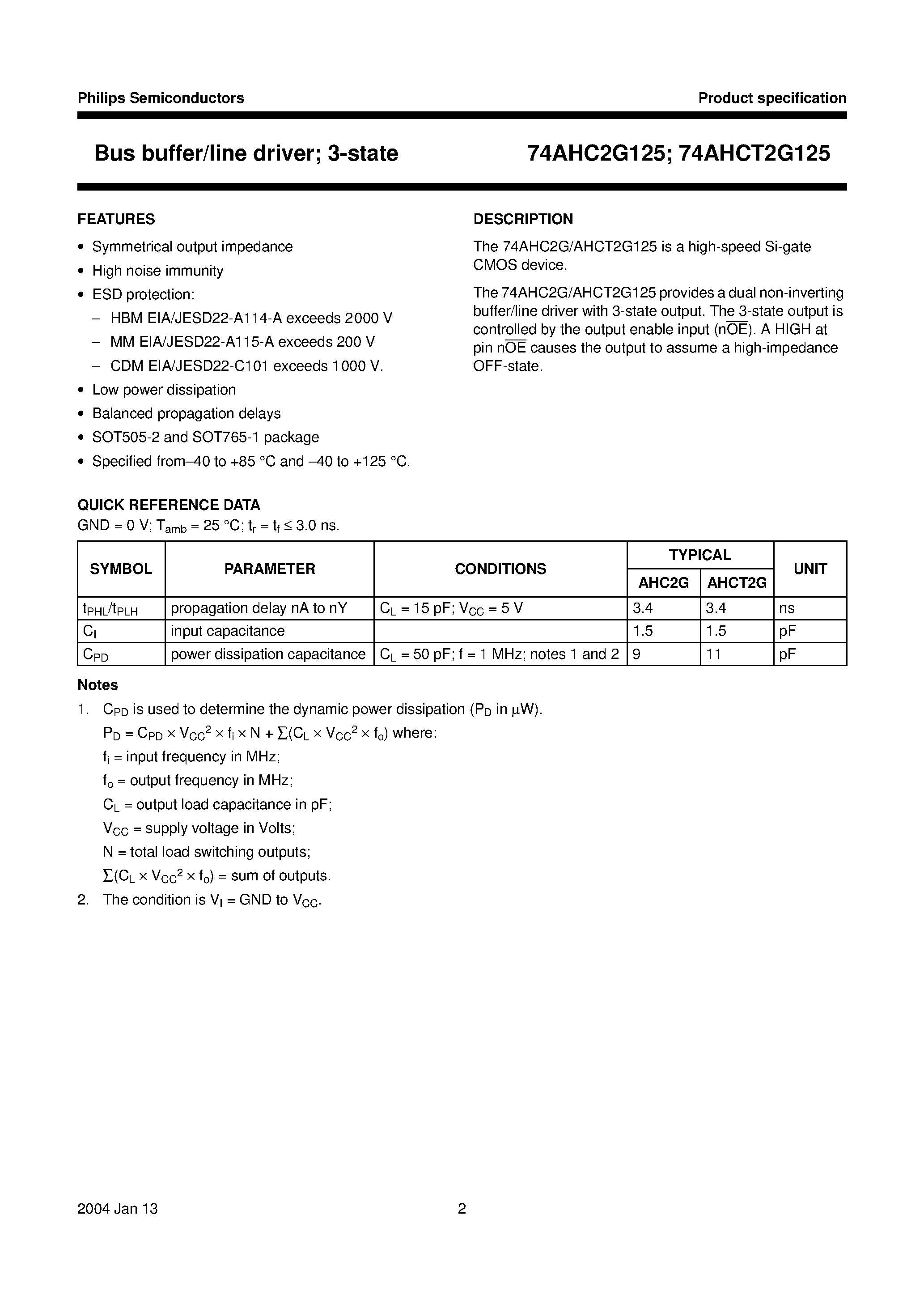 Datasheet 74AHCT2G125DC - Bus buffer/line driver 3-state page 2