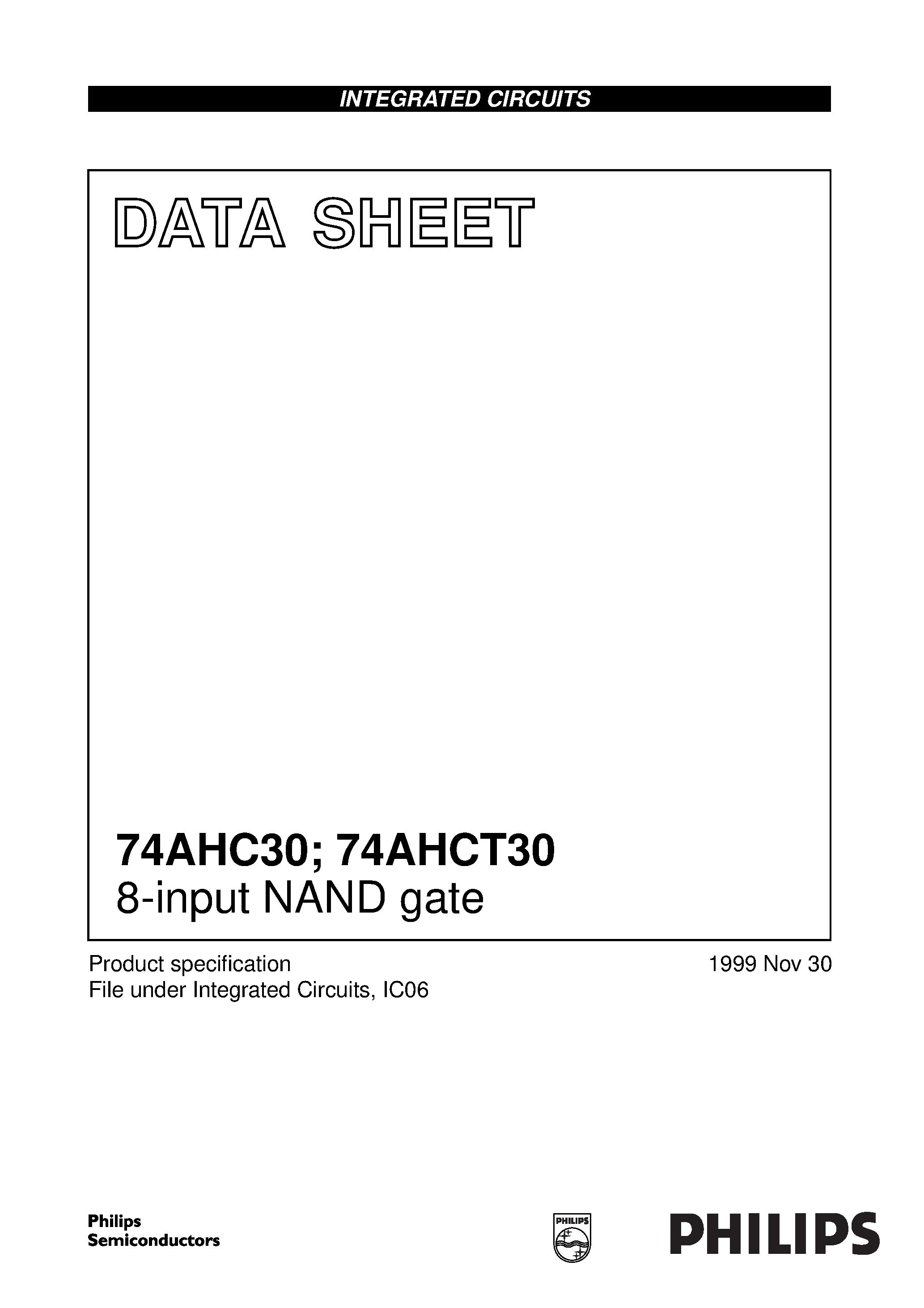 Даташит 74AHCT30D - 8-input NAND gate страница 1