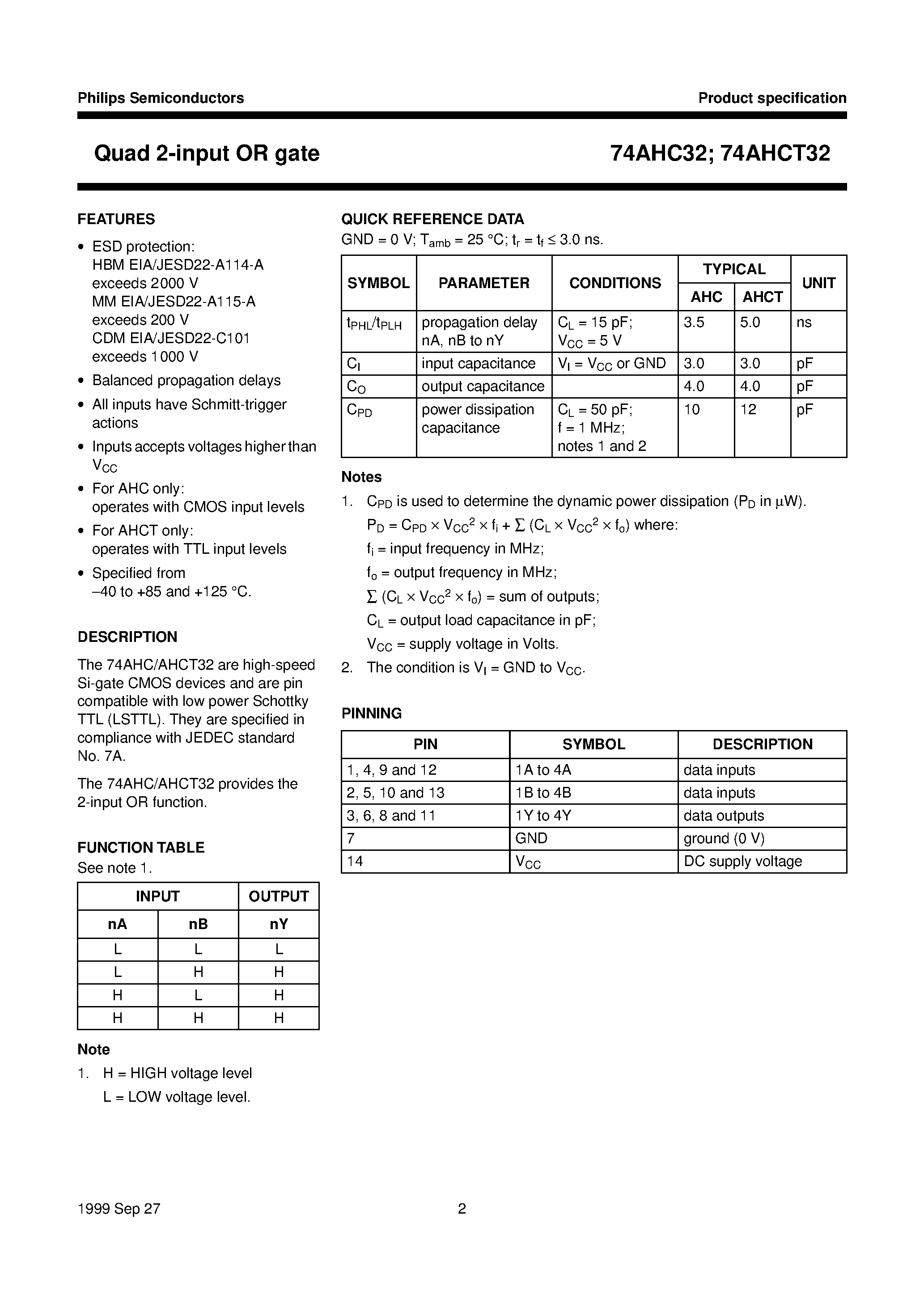 Datasheet 74AHCT32 - Quad 2-input OR gate page 2