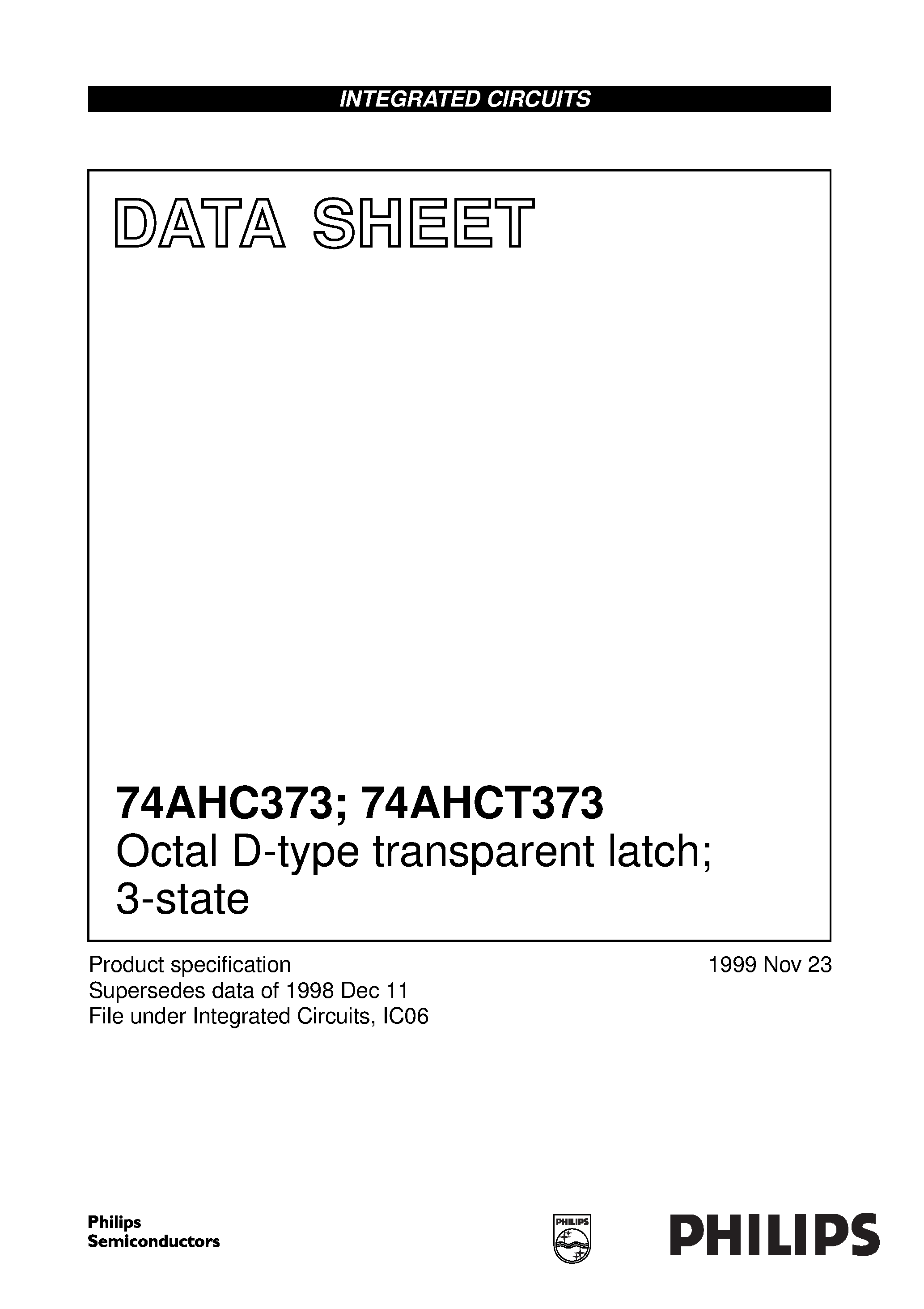 Даташит 74AHCT373 - Octal D-type transparent latch; 3-state страница 1