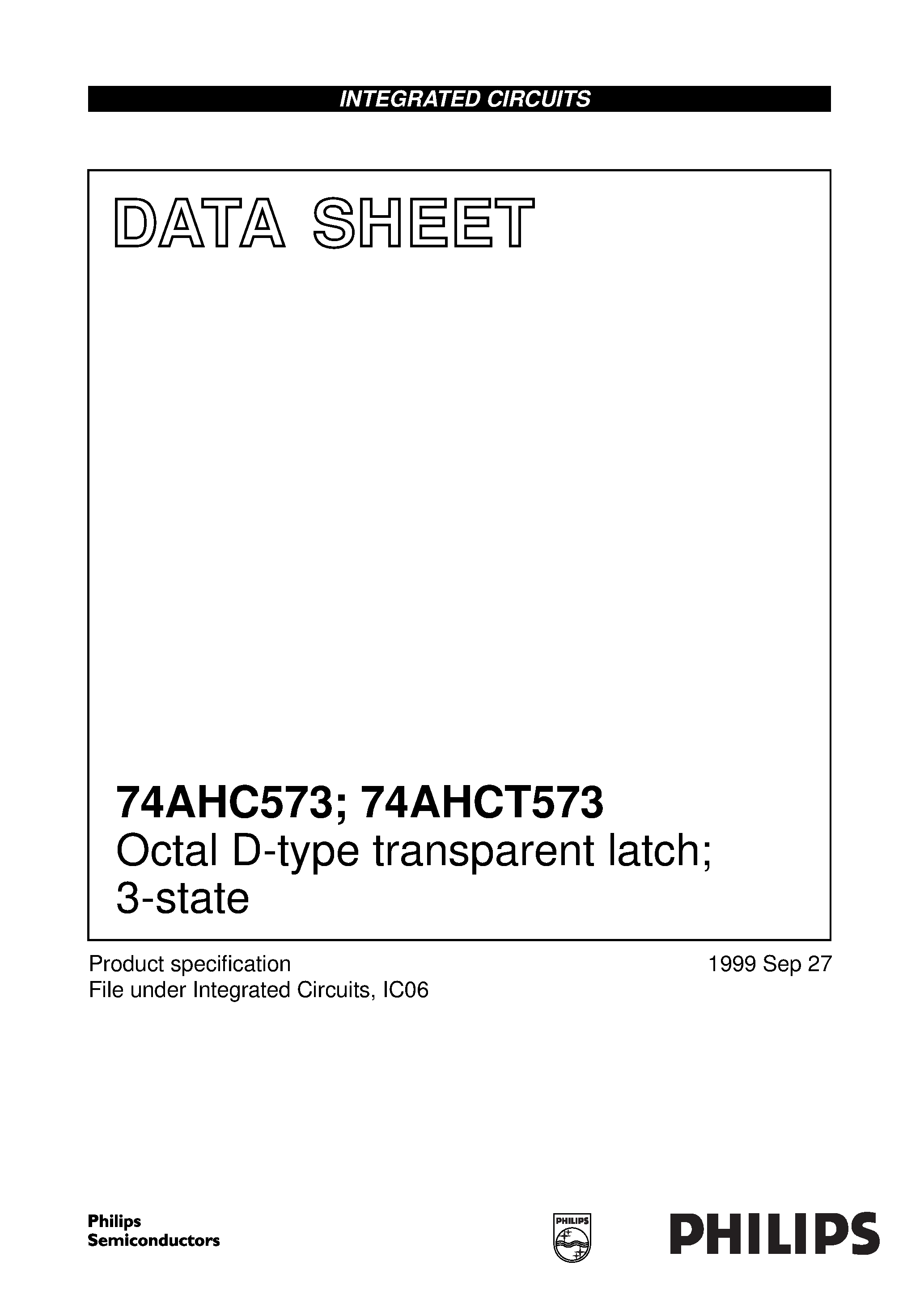 Даташит 74AHCT573 - Octal D-type transparent latch; 3-state страница 1